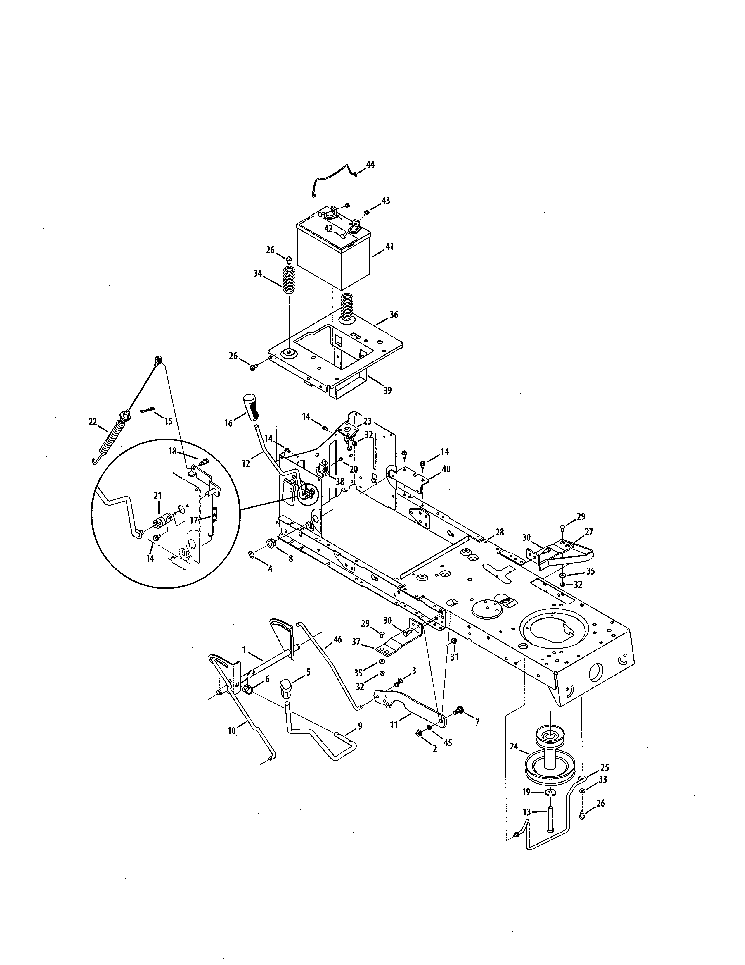 MTD 13BL78XT299 frame/battery diagram