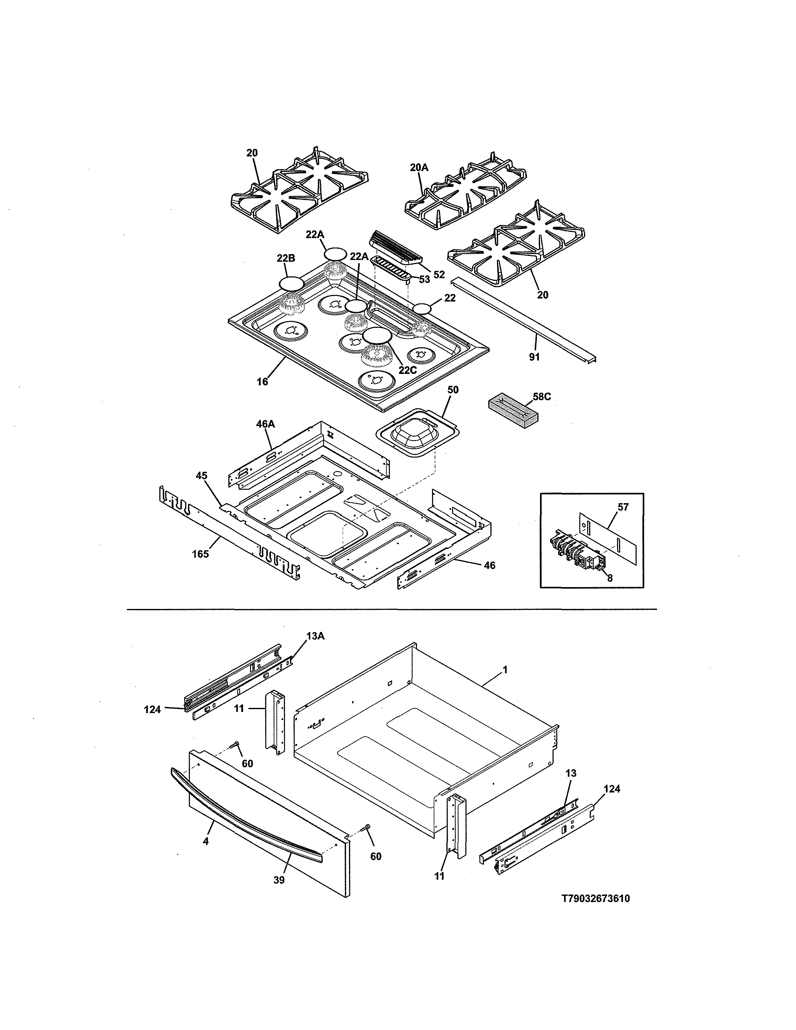 Kenmore 79032673610 top/drawer diagram