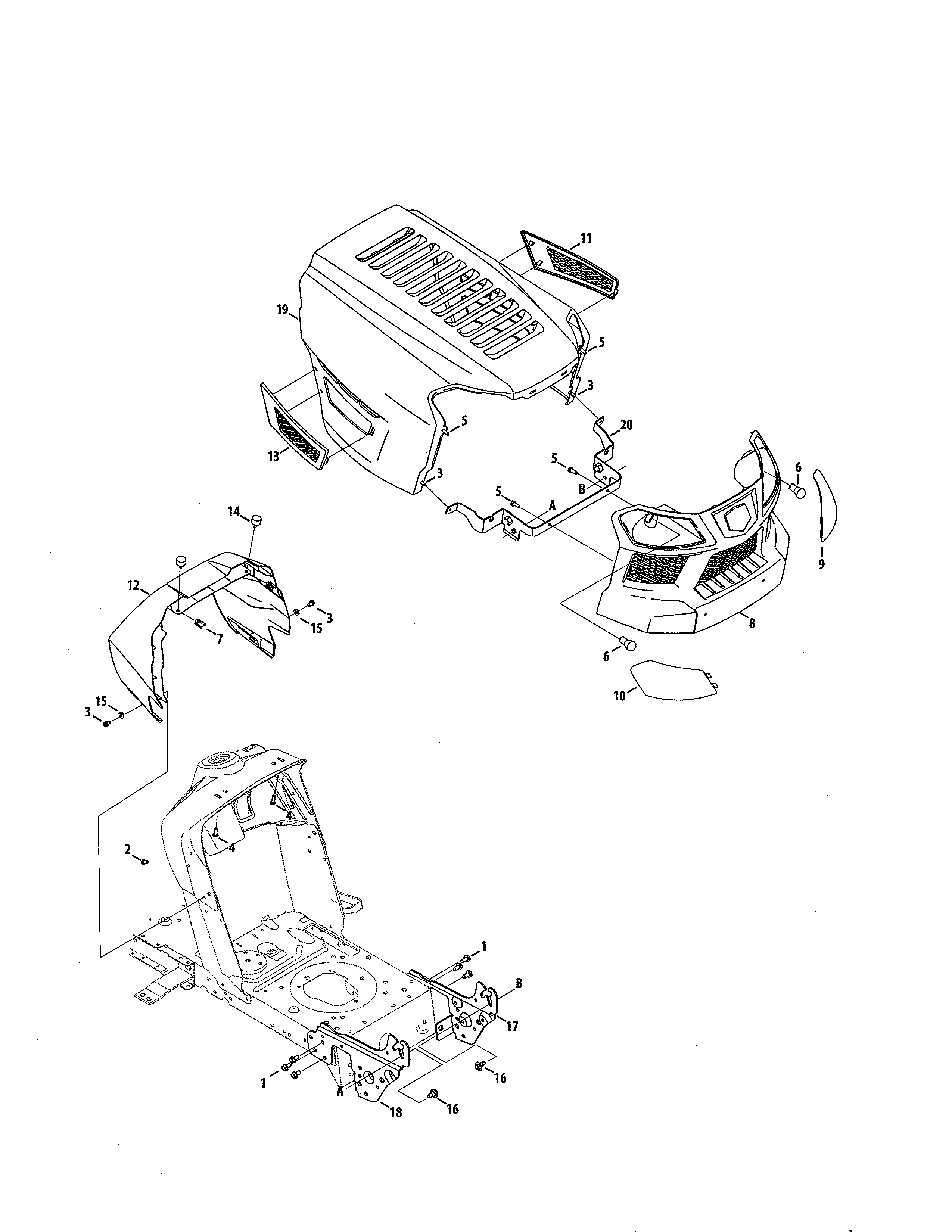 MTD 13BL78XT099 hood/grill diagram