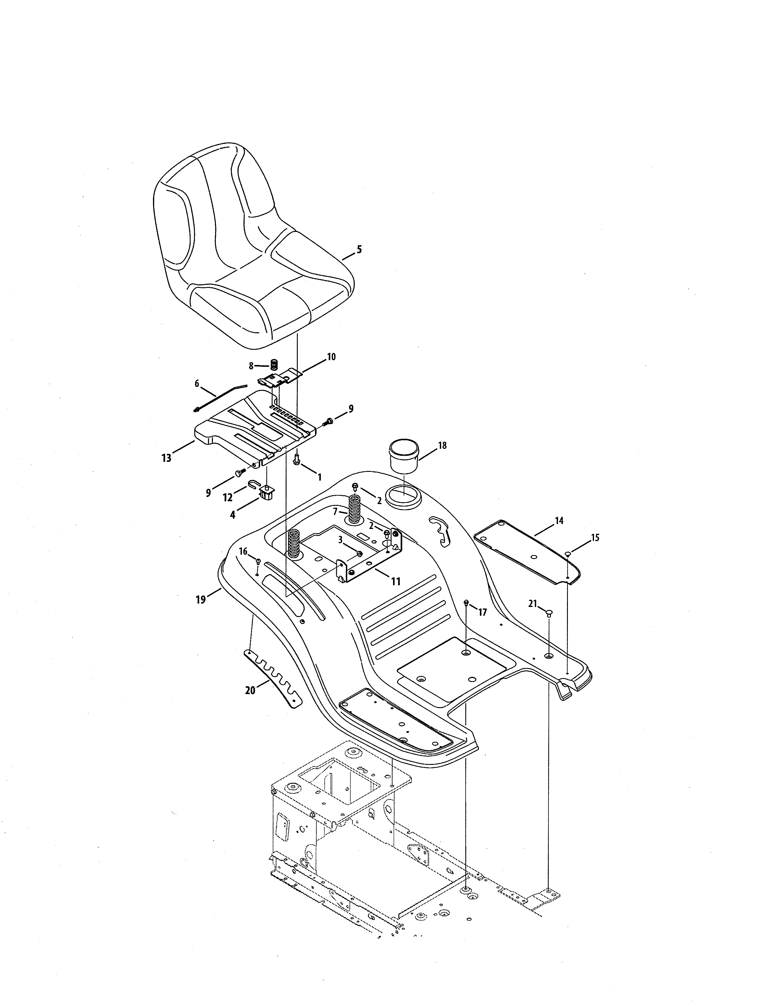 MTD 13BL78XT099 seat/fender diagram