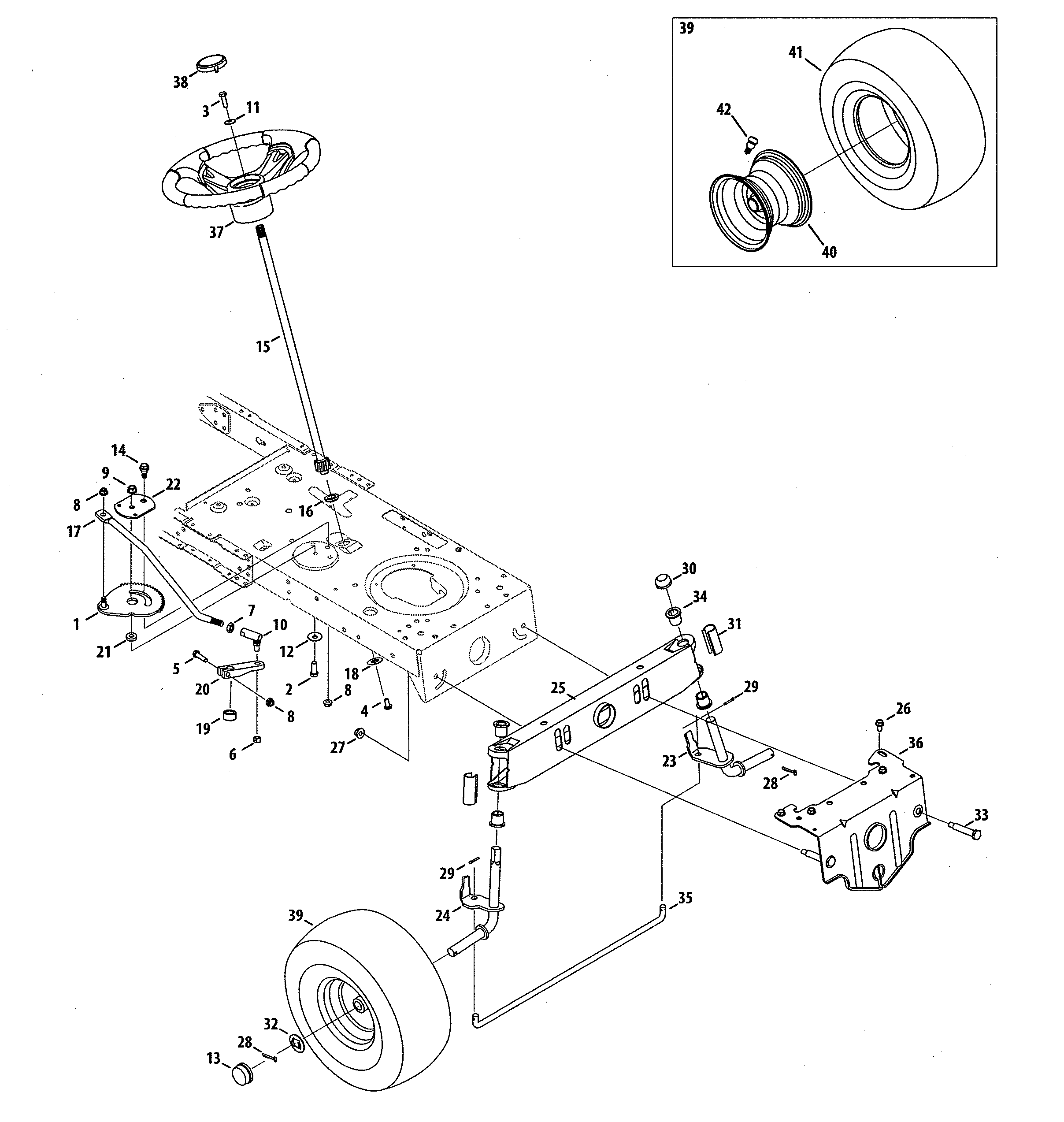 MTD 13A878XT299 steering/wheels diagram