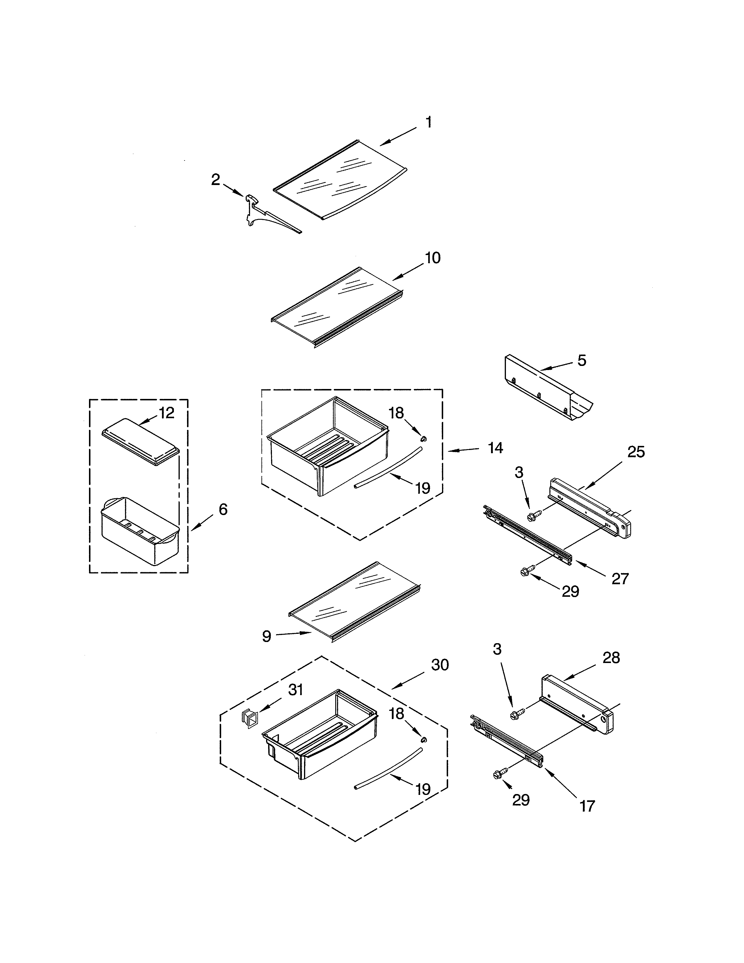 Thermador KBUDT4860A/01 refrigerator shelf diagram