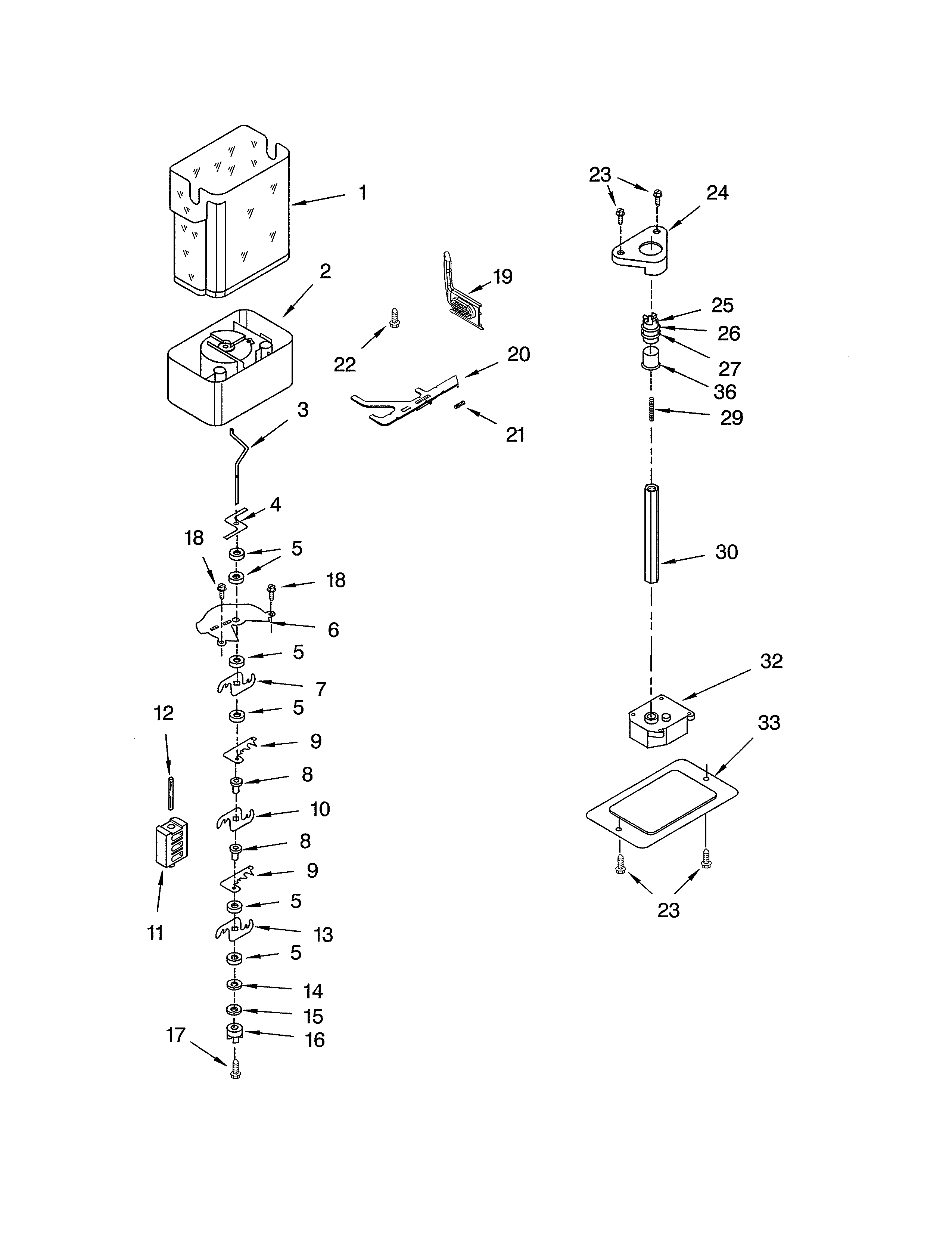 Thermador KBUDT4860A/02 motor & ice container diagram