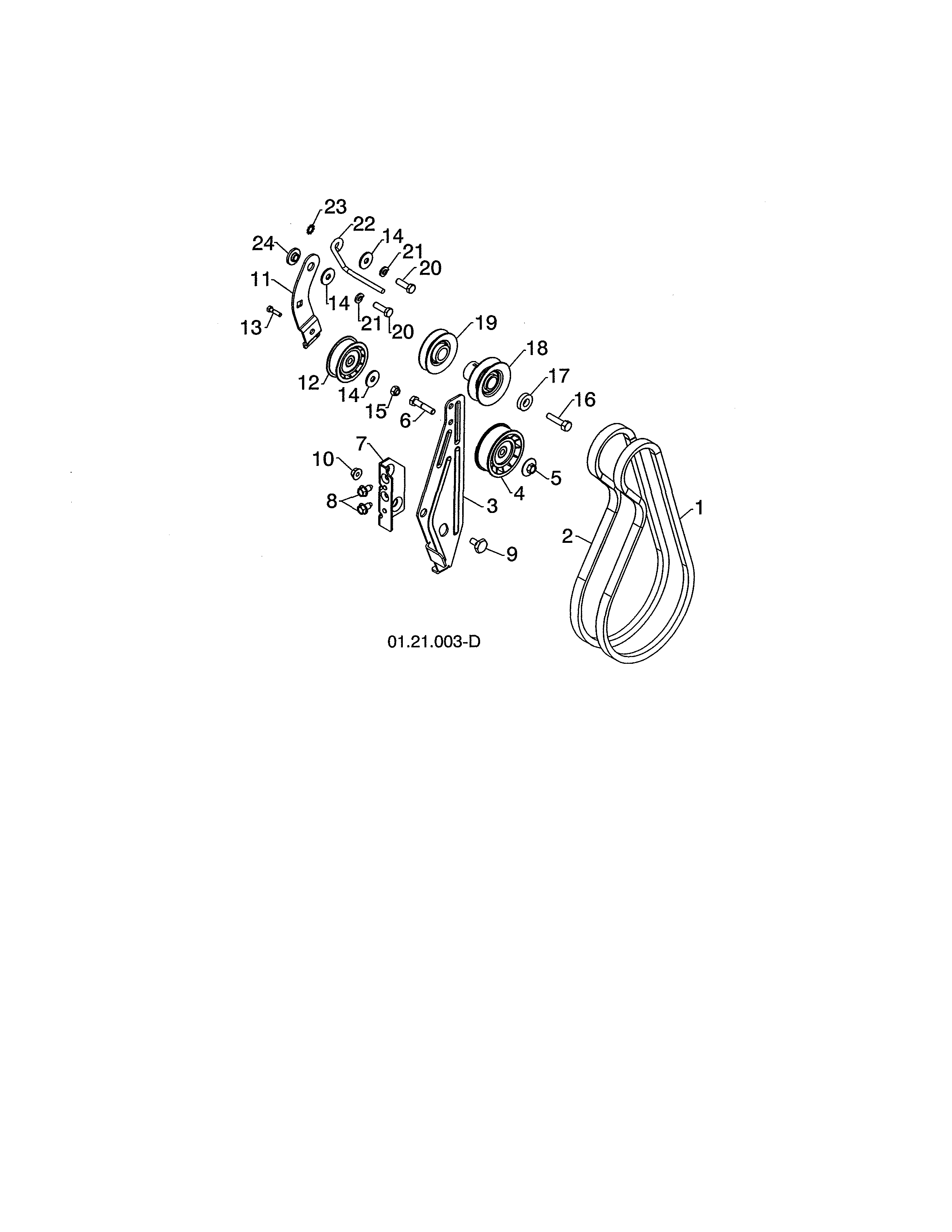 Poulan 96198004301 impeller & traction belts diagram
