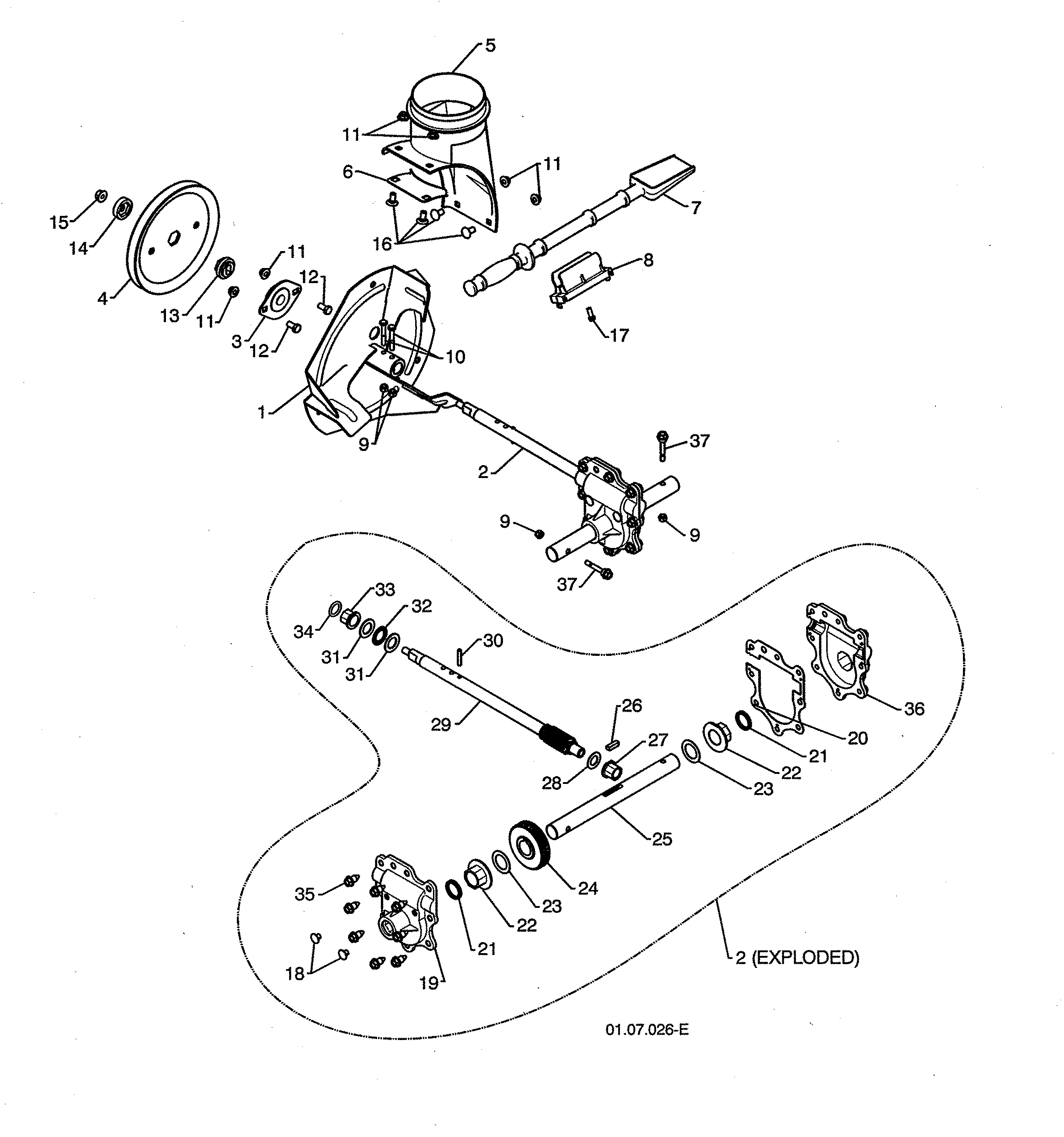 Poulan PR624ES-96198004600 impeller/gearbox diagram