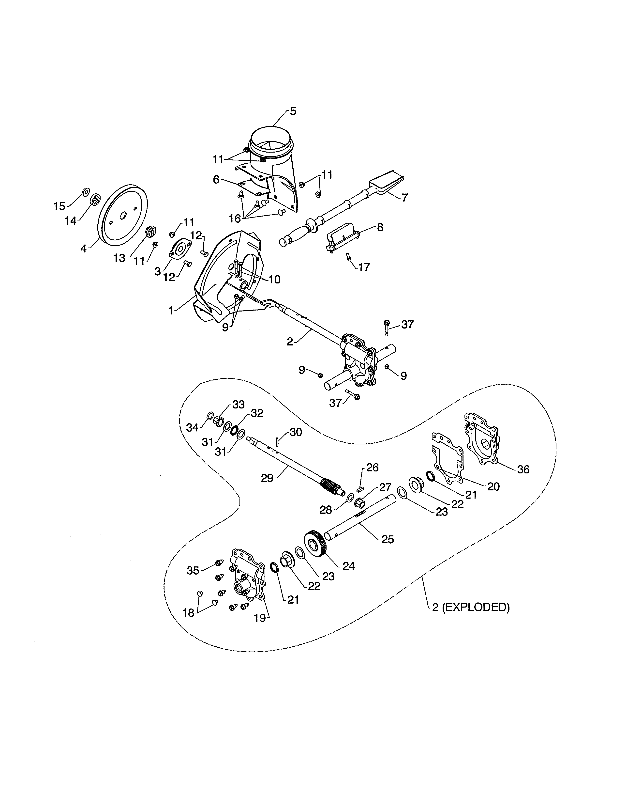 Poulan PR624ES-96198004602 impeller/gearbox diagram