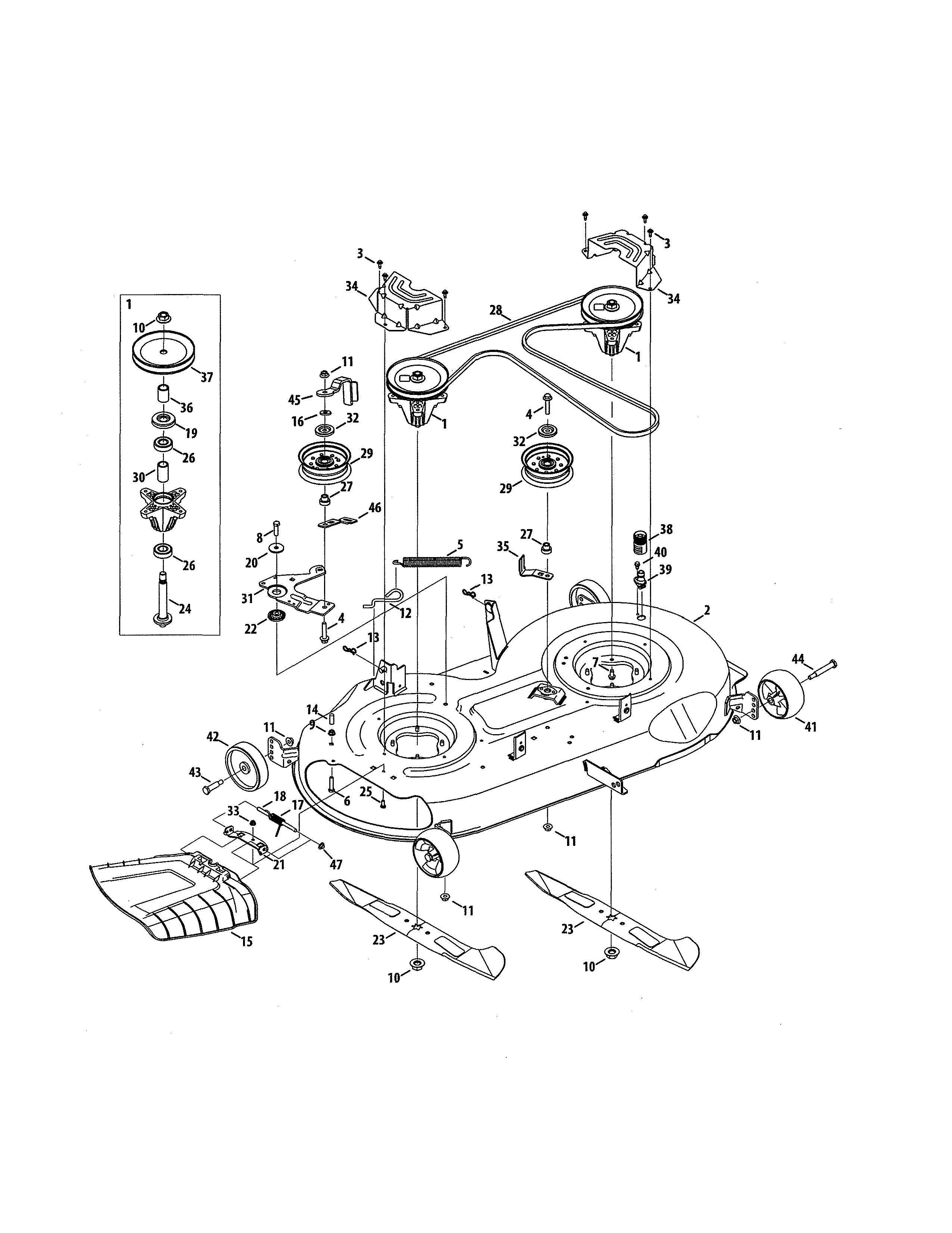 Craftsman 247270421 mower deck/pulley spindle diagram