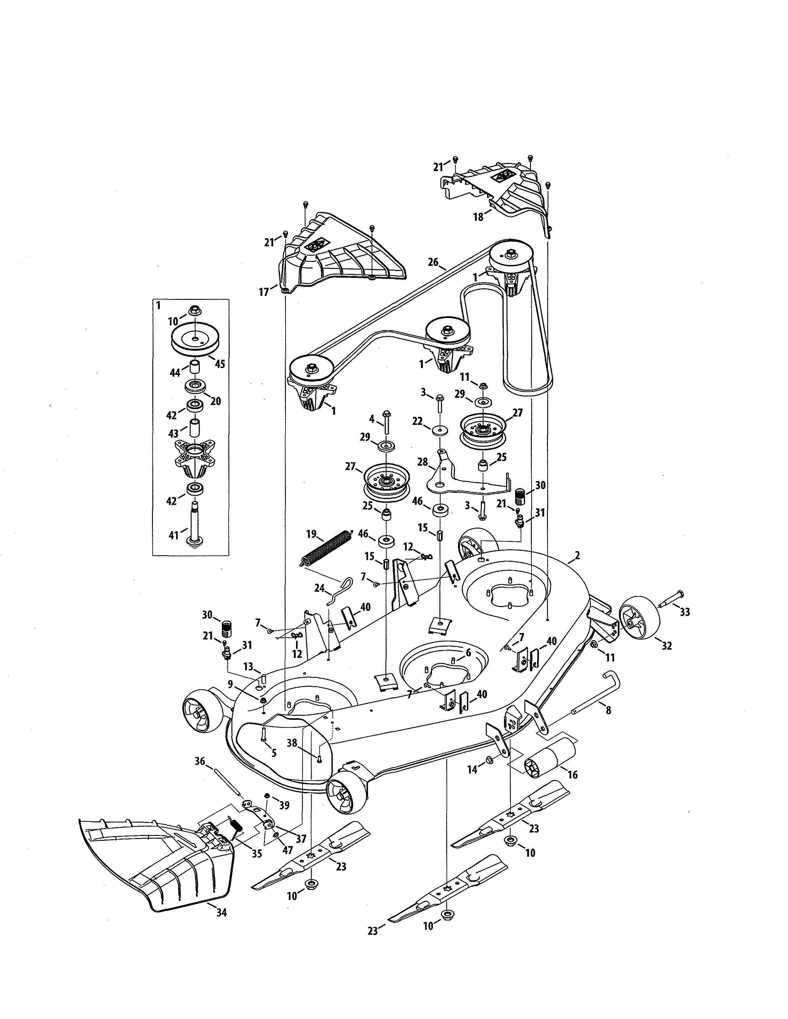 Craftsman 247270460 mower deck/pulley spindle diagram