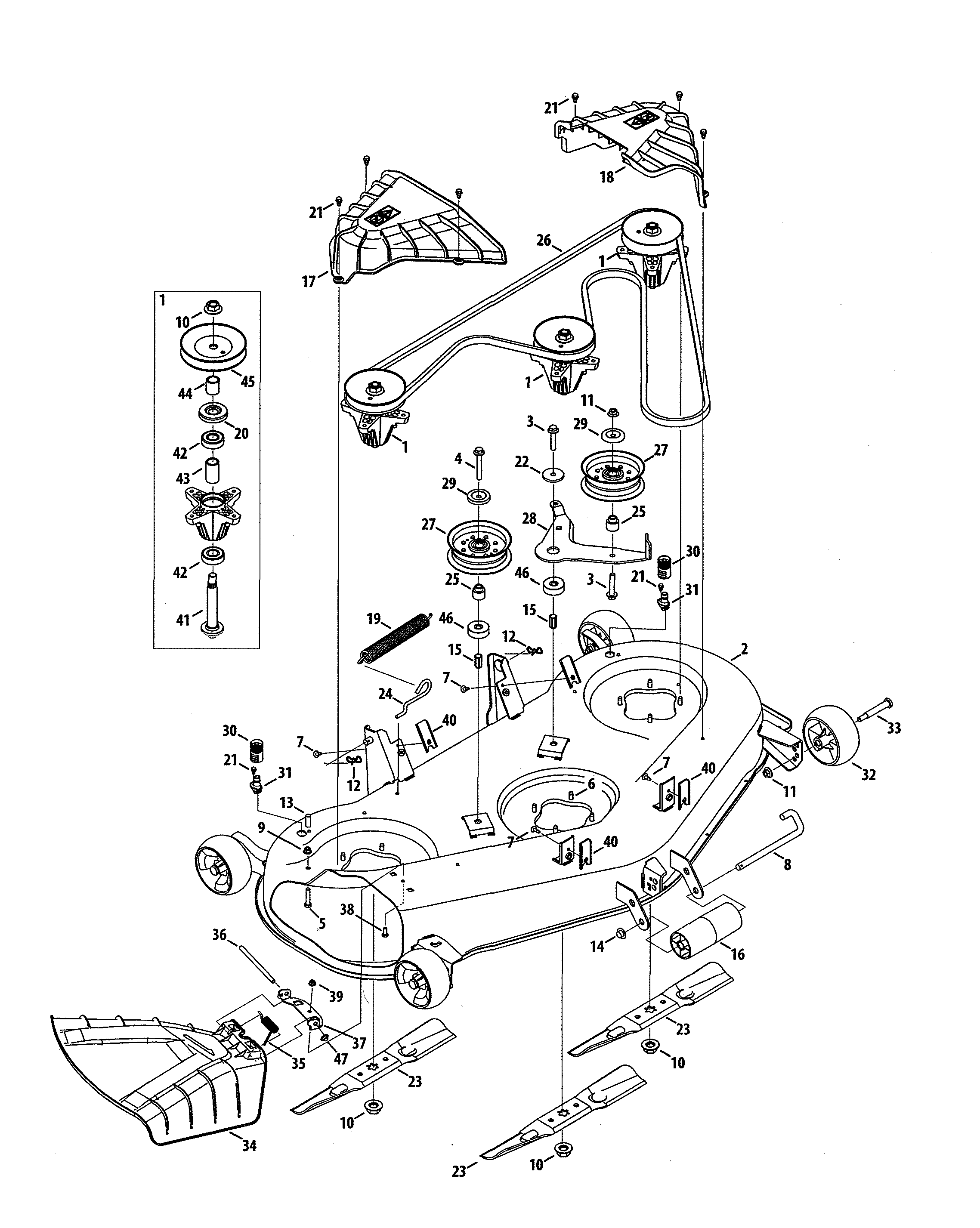 Craftsman 247270481 mower deck/spindle pulley diagram