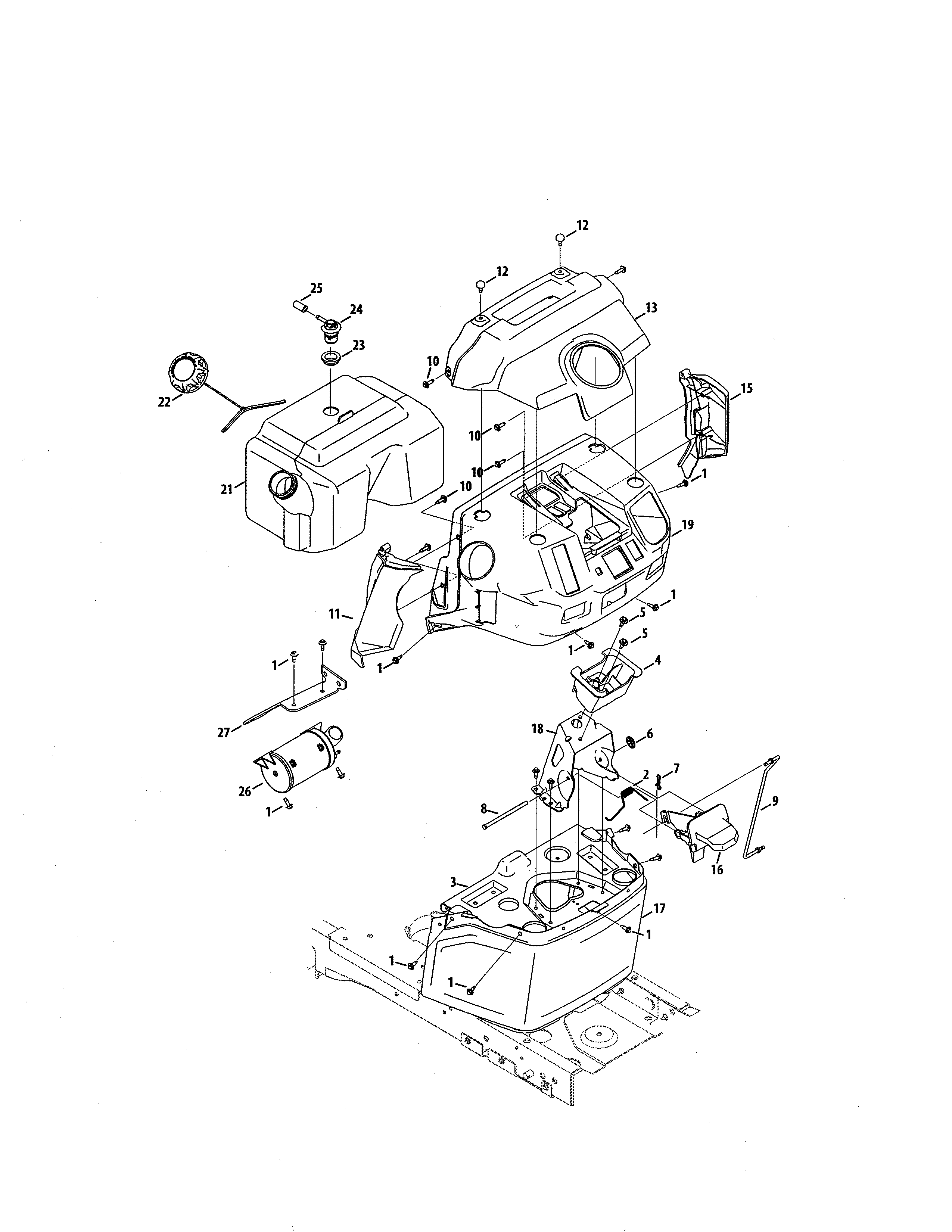 Craftsman 247270491 fuel tank/dash panel diagram