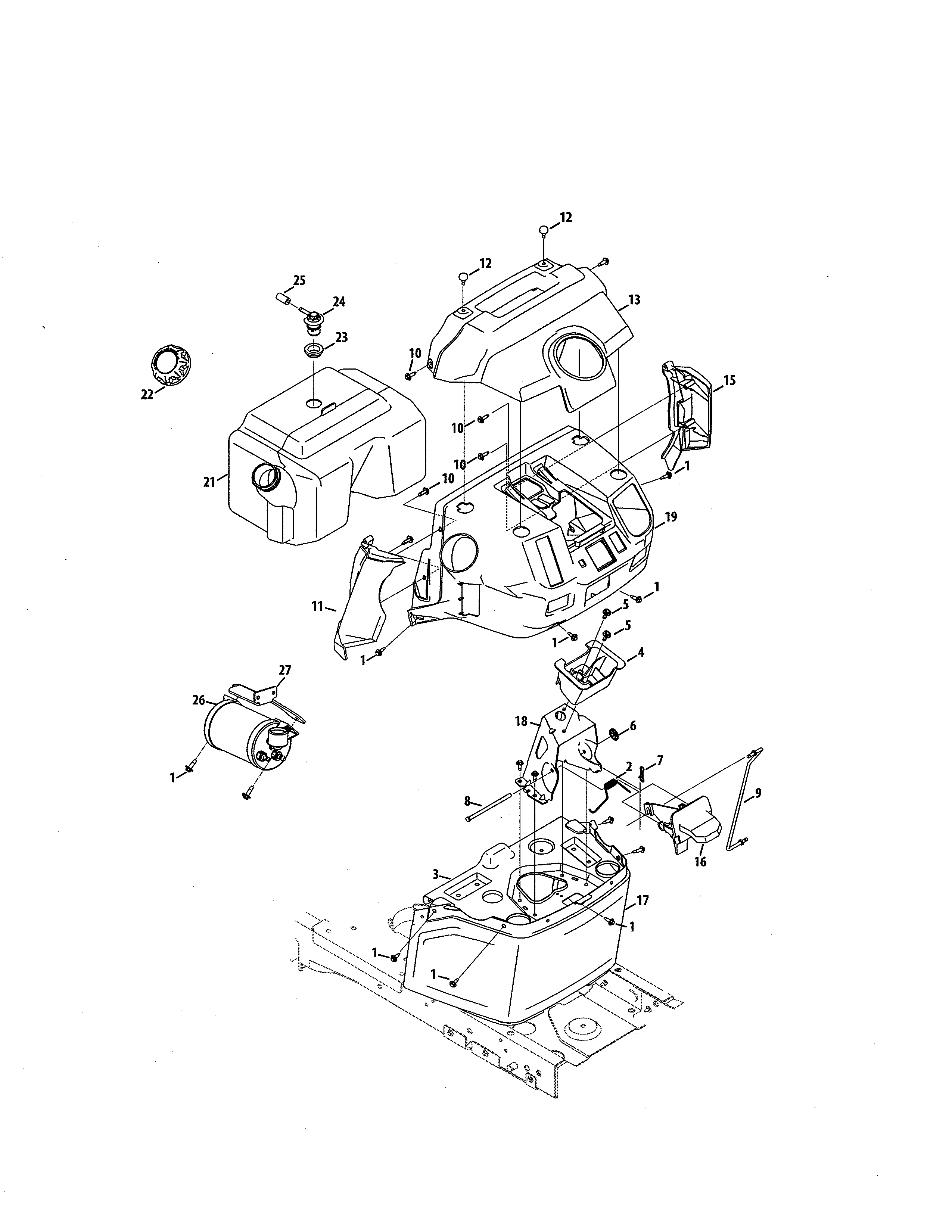 Craftsman 247270560 fuel tank/dash panel diagram