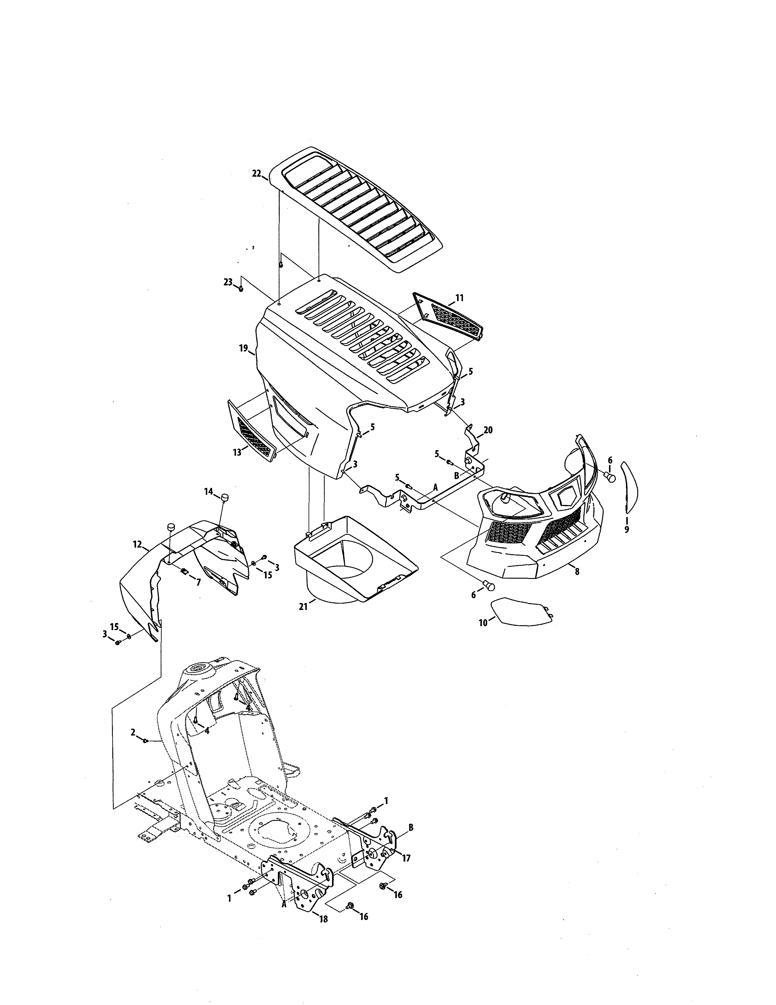 MTD 13AL79XT299 hood/grill/plenum diagram