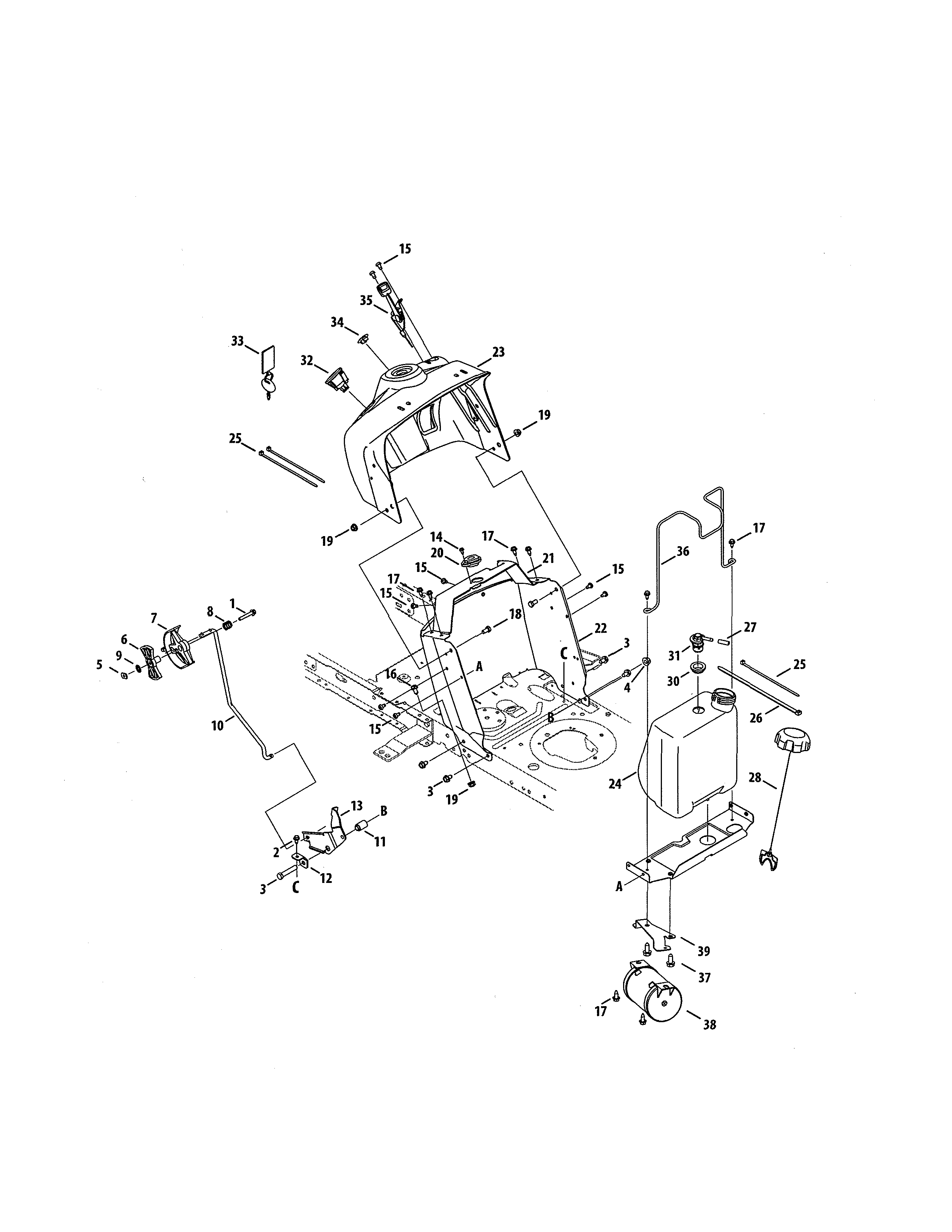 MTD 13AL79XT299 dash panel/fuel tank diagram