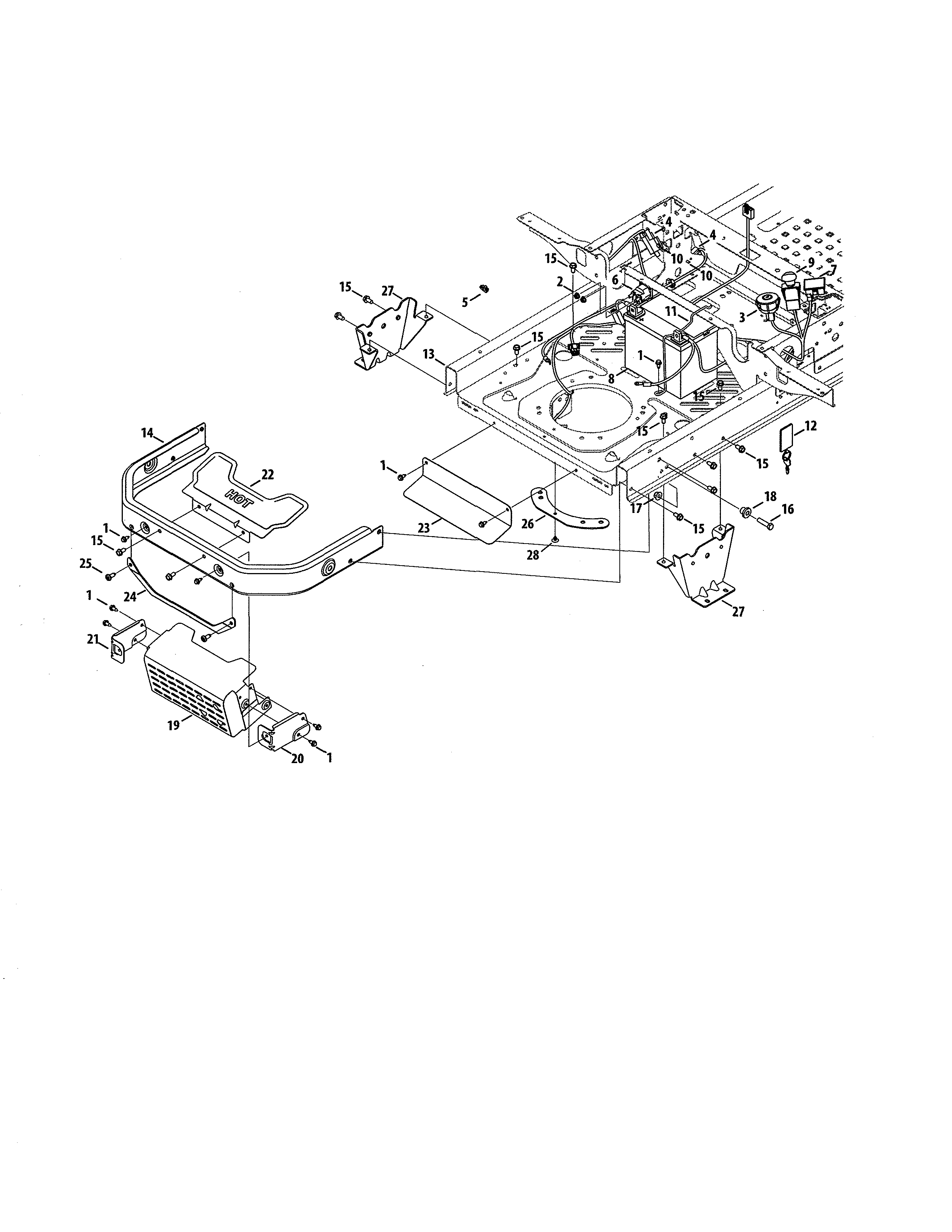 MTD 17BKCACS099 muffler shield/battery diagram