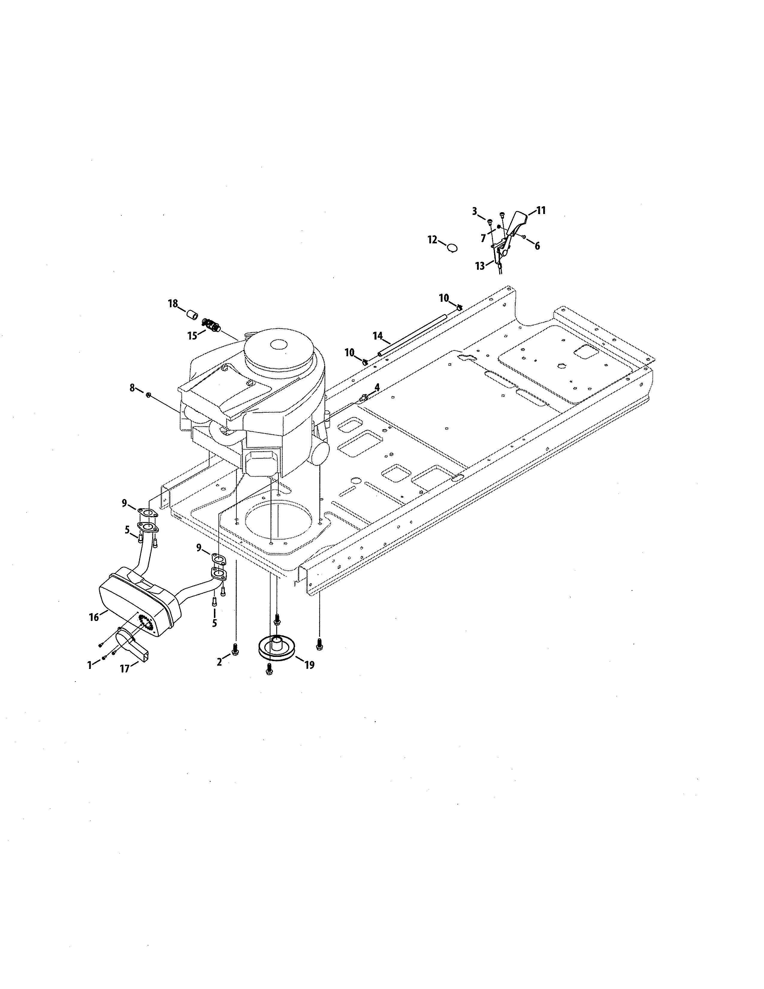 MTD 17BKCACS099 muffler/engine pulley diagram