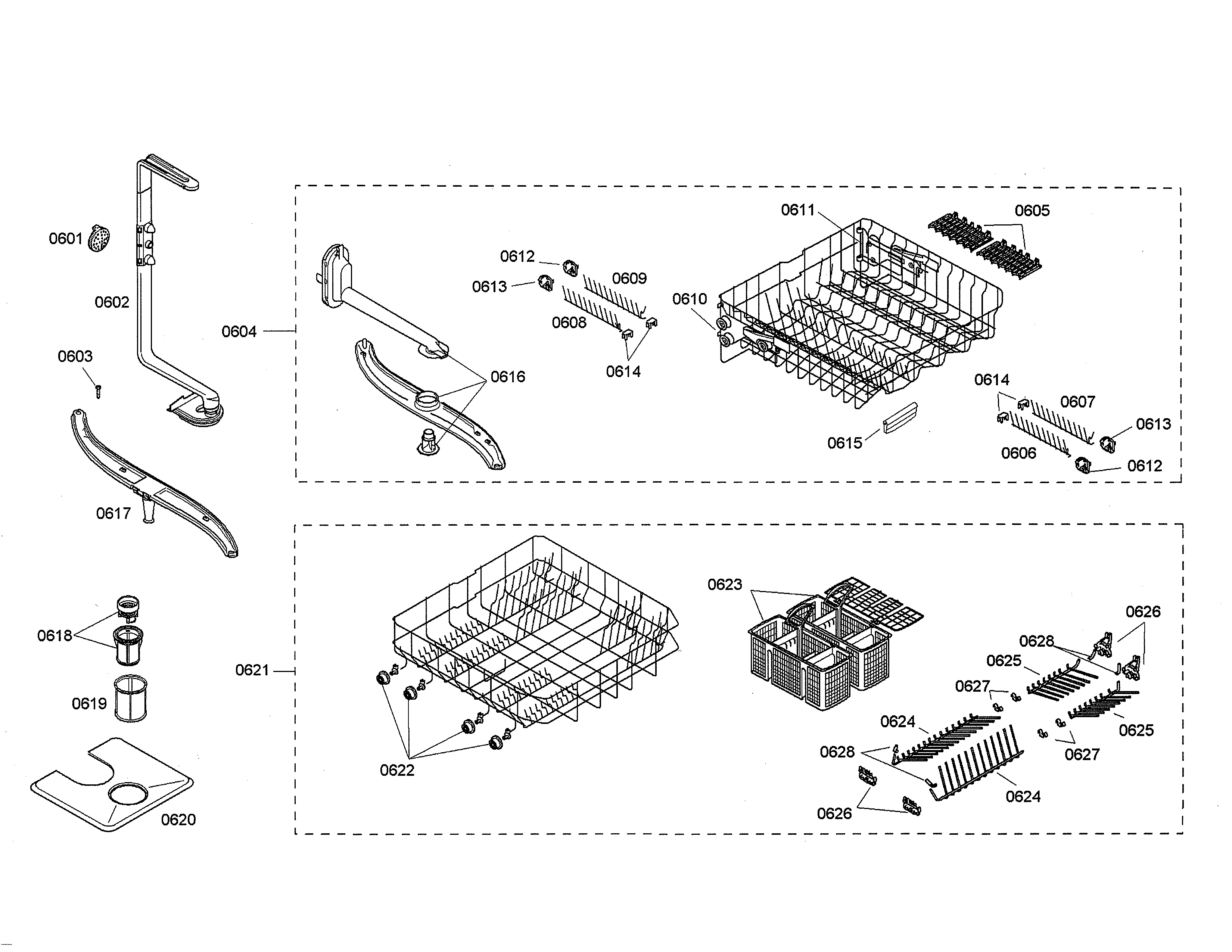 Bosch SHY56A05UC/23 spray arm/racks diagram