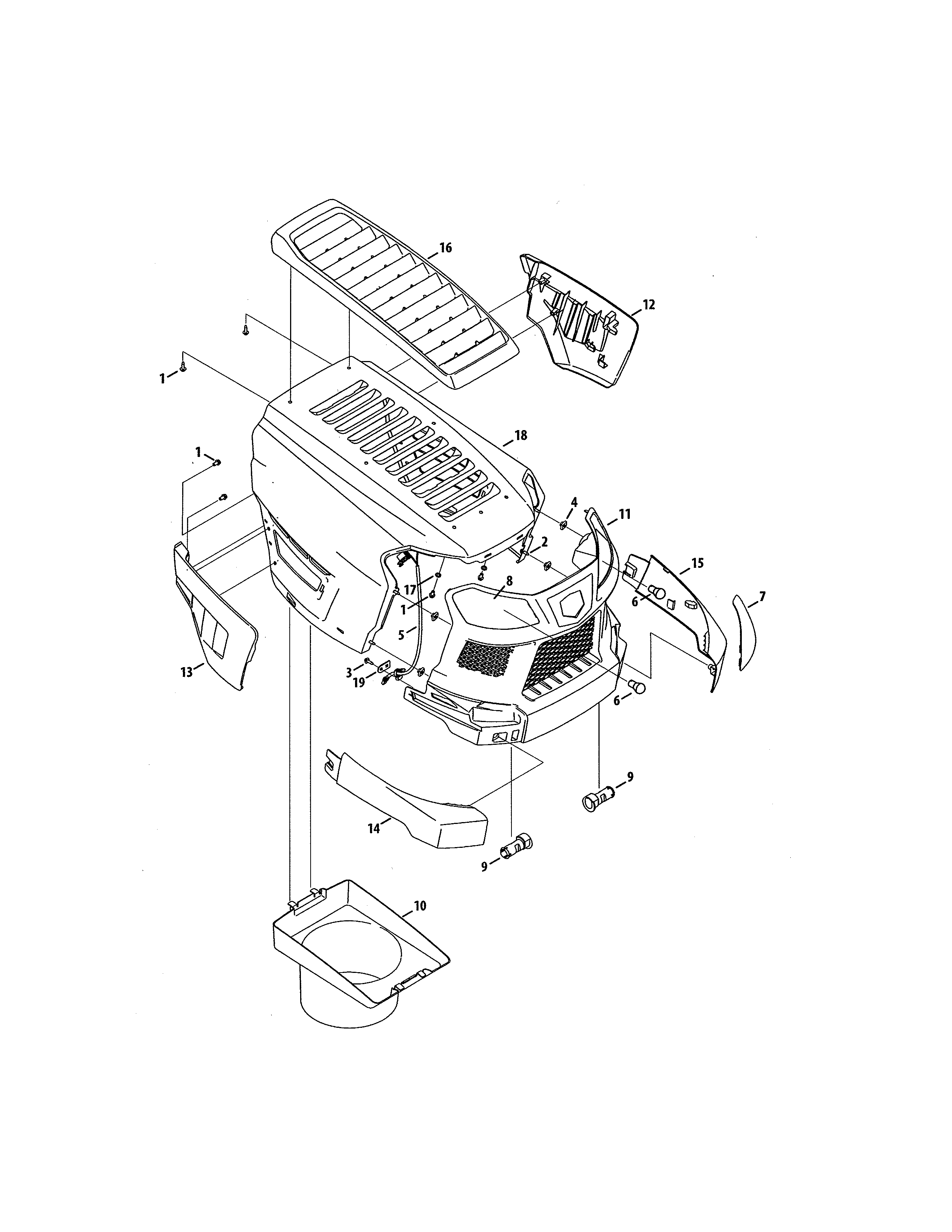 MTD 13ATA1ZT099 hood/grill diagram