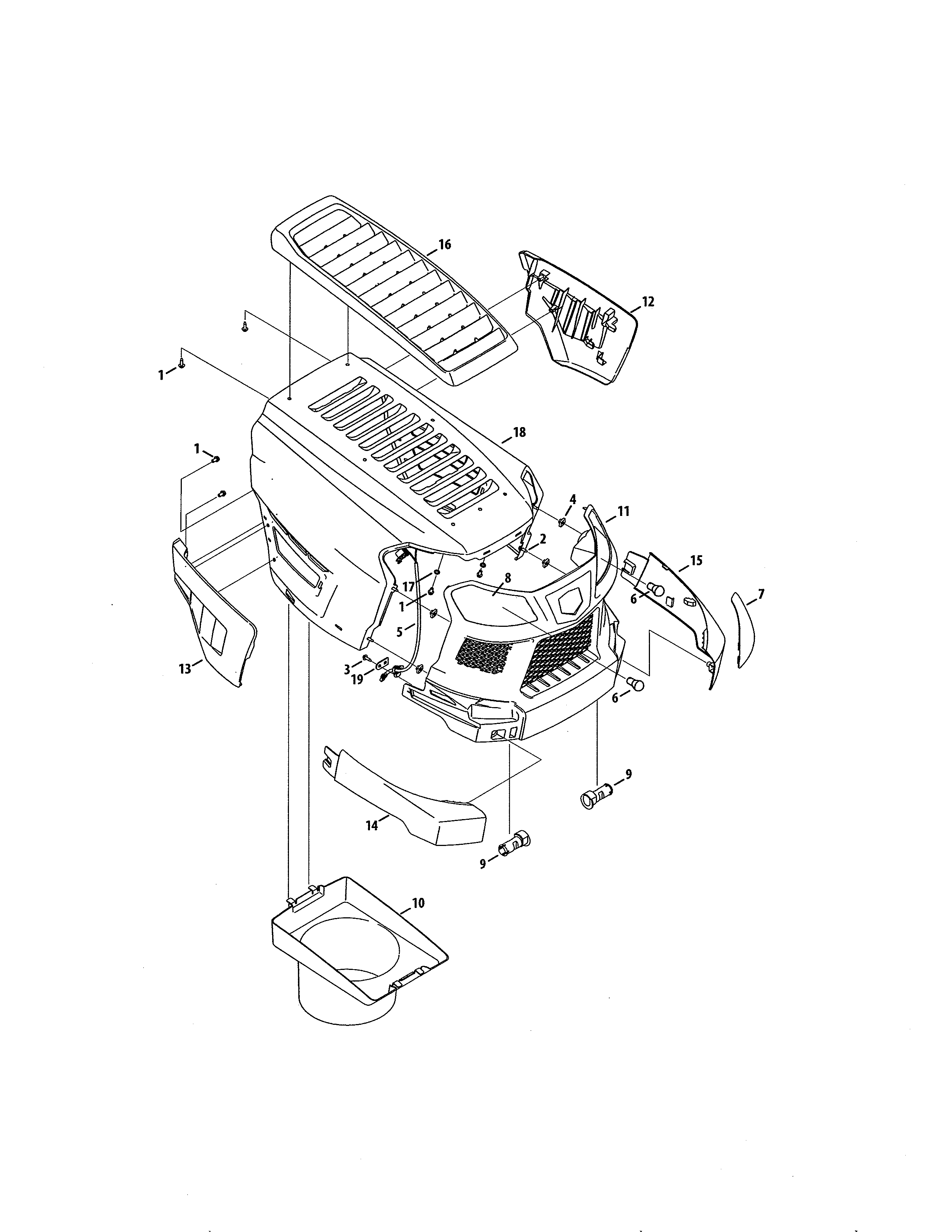 MTD 13AAA1ZW099 hood/grill diagram