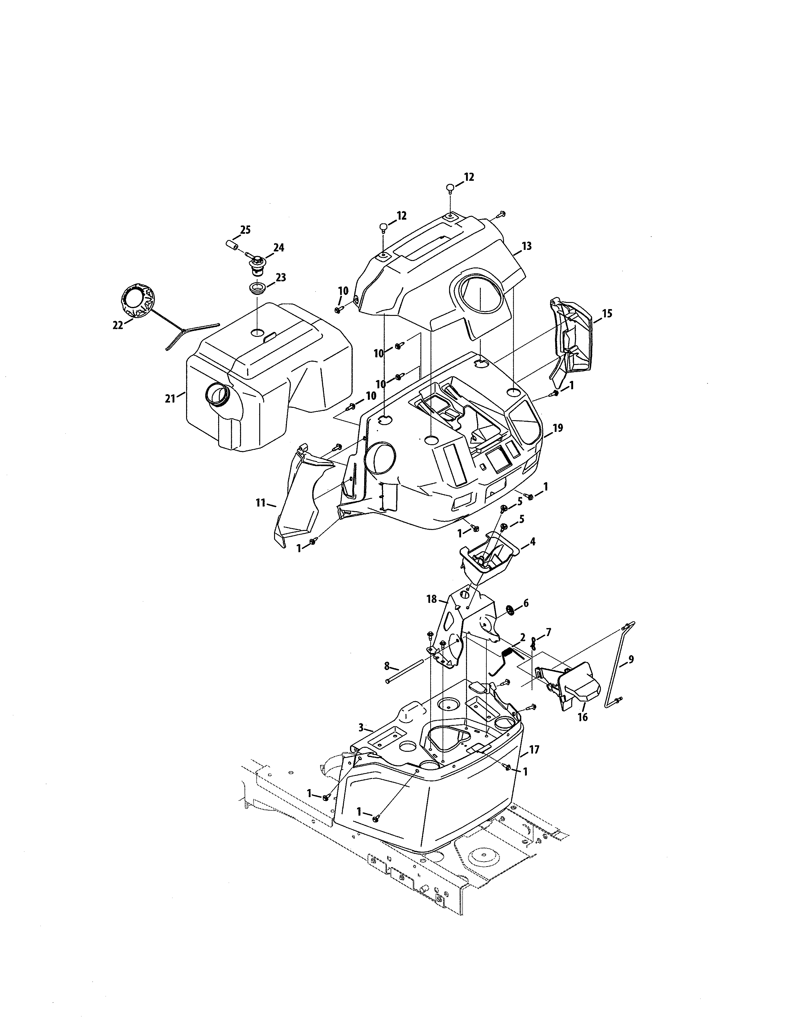 MTD 13AAA1ZW099 fuel tank/bumper diagram
