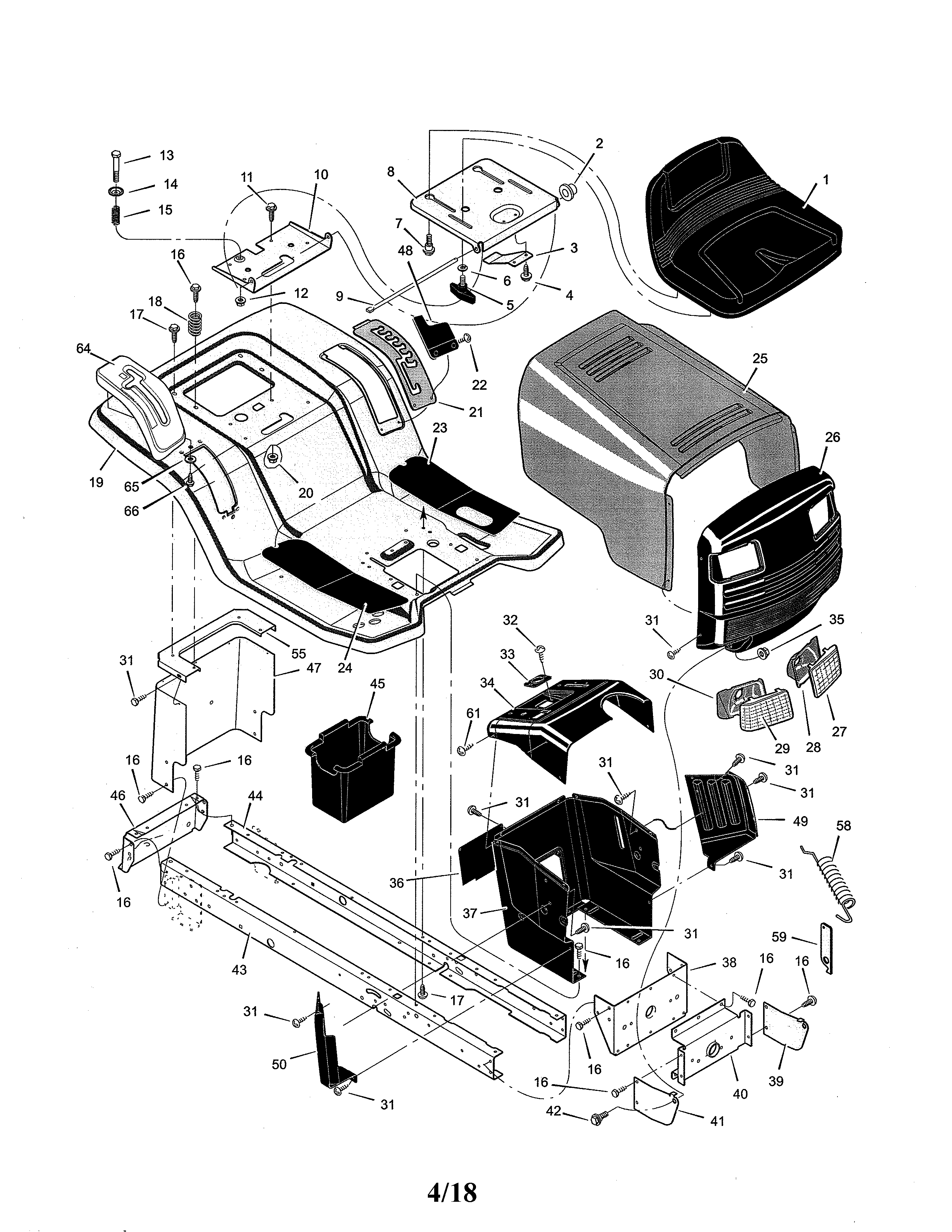 Murray 42514X8A chassis & hood diagram