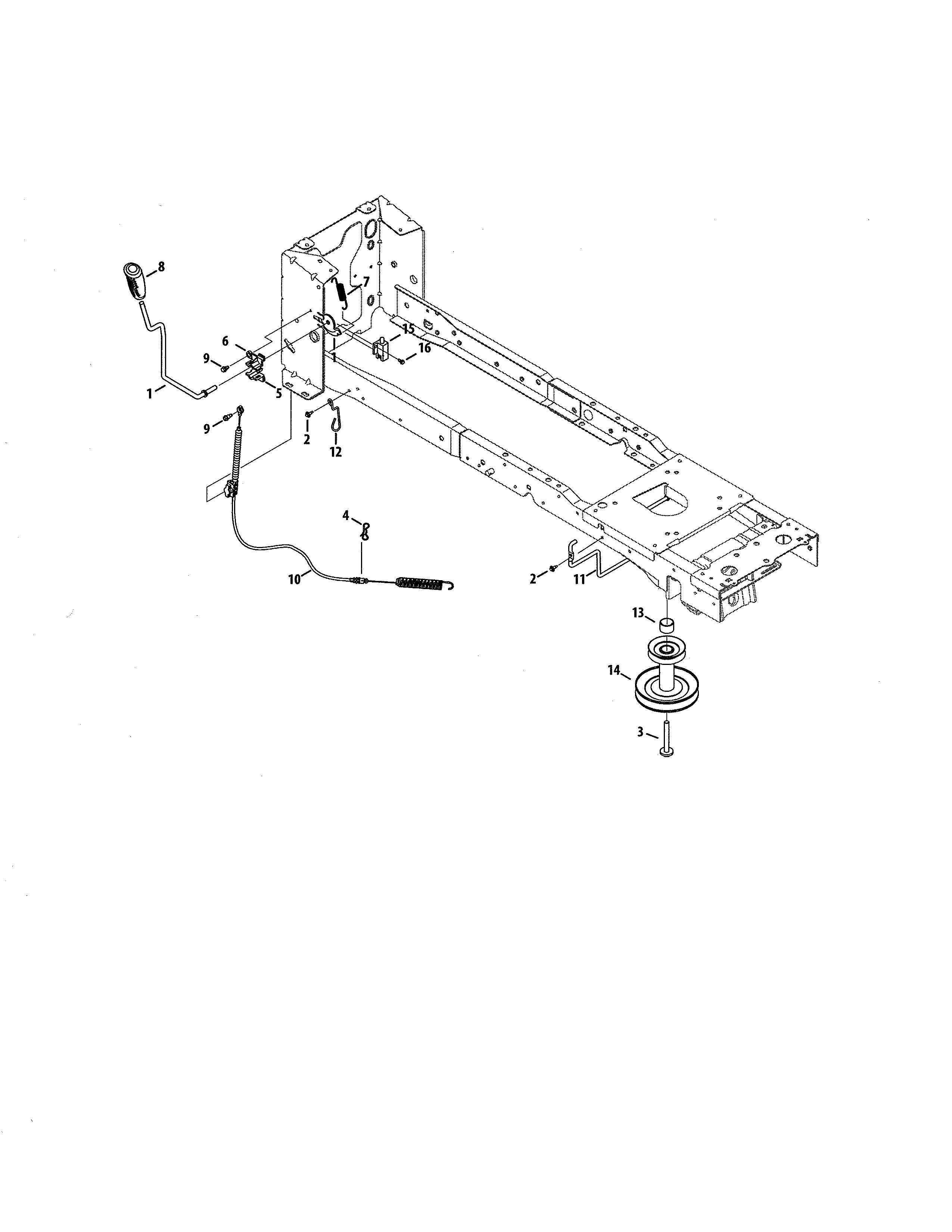 MTD 13AJA1ZS099 pto cable & handle diagram