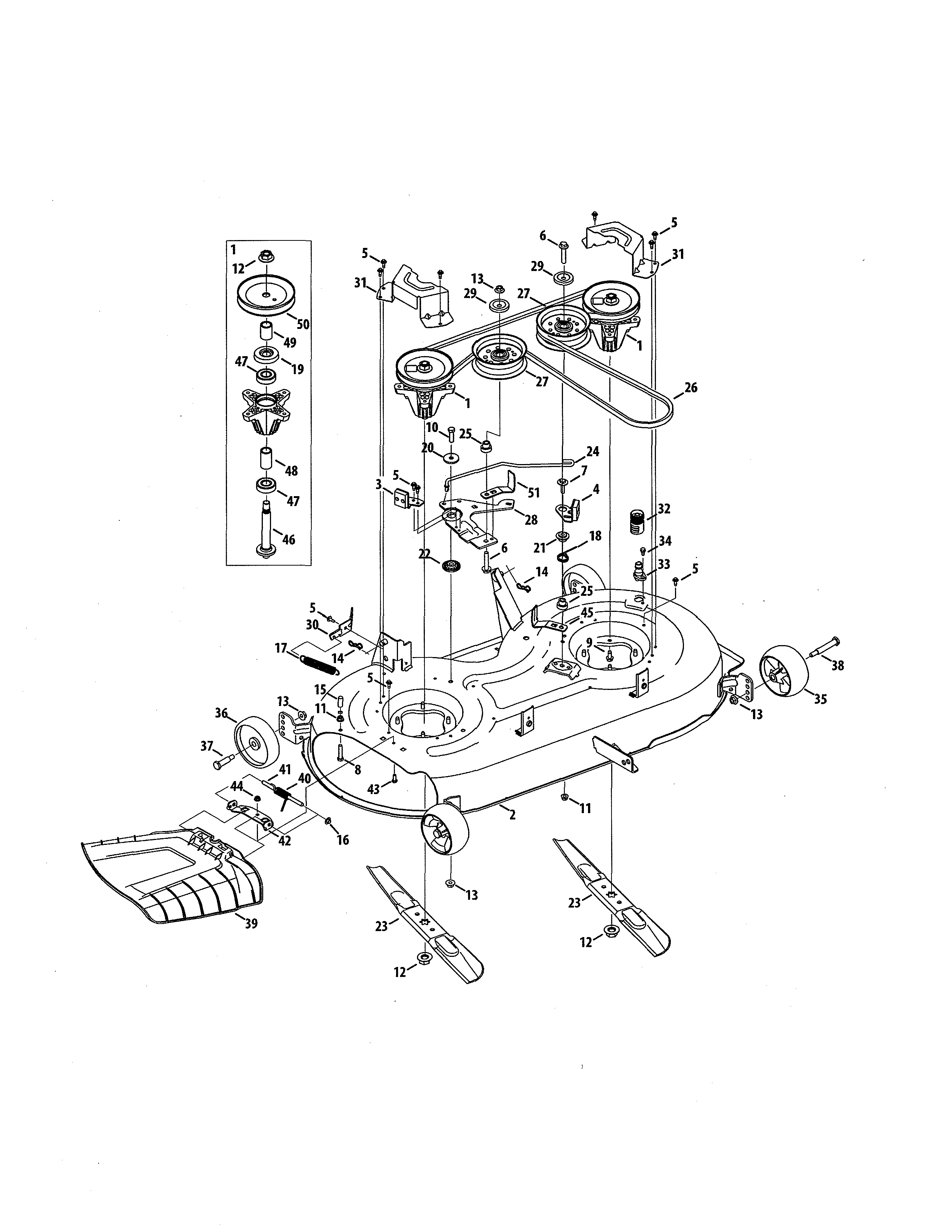 MTD 13AJA1ZS099 deck/spindle pulley diagram