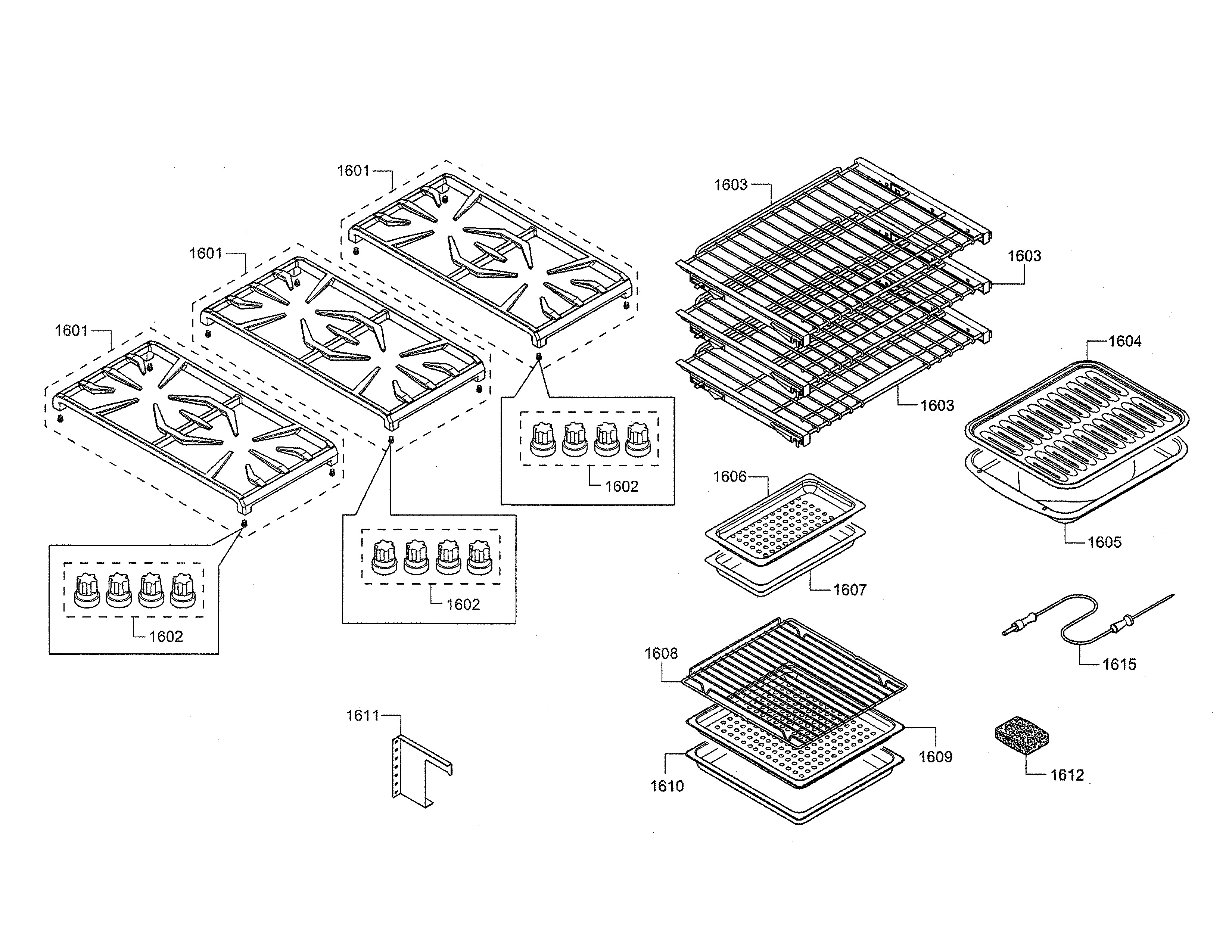 Thermador PRD48JDSGU/09 grates/racks diagram