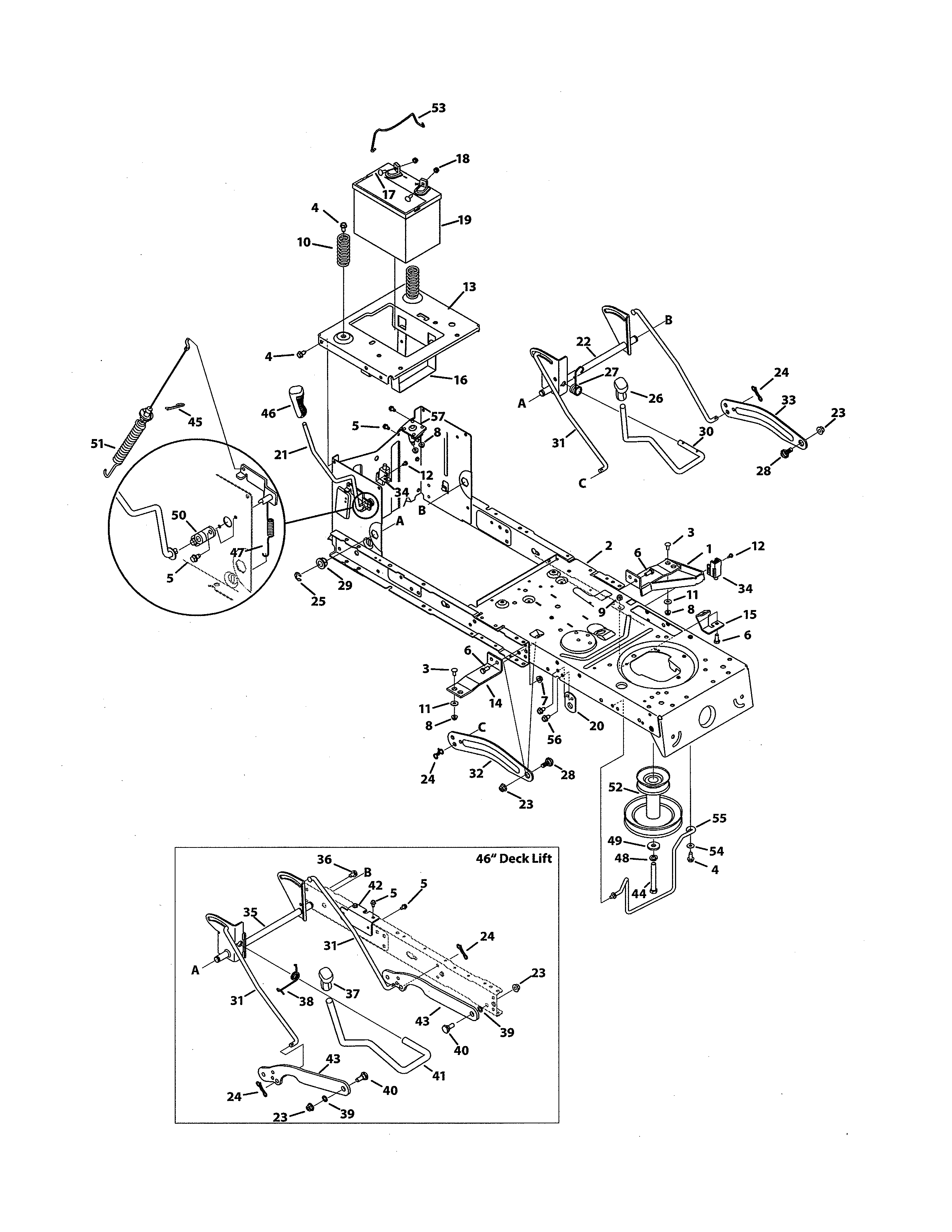 Troybilt 13WX78KS011 frame & pto lift diagram