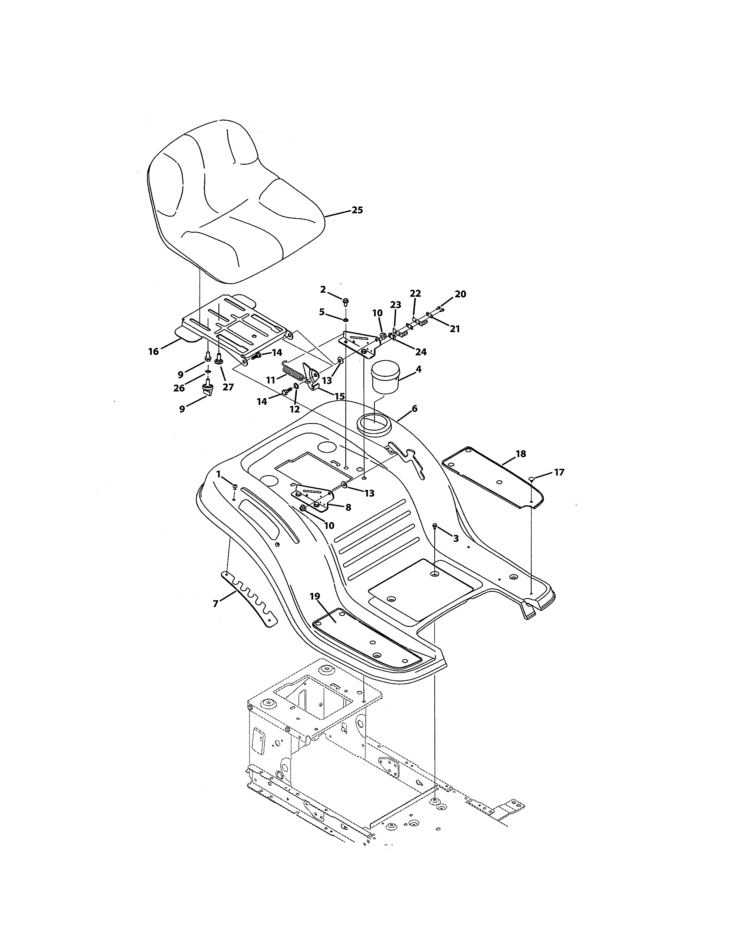 Troybilt 13WX79KT011 seat & fender diagram