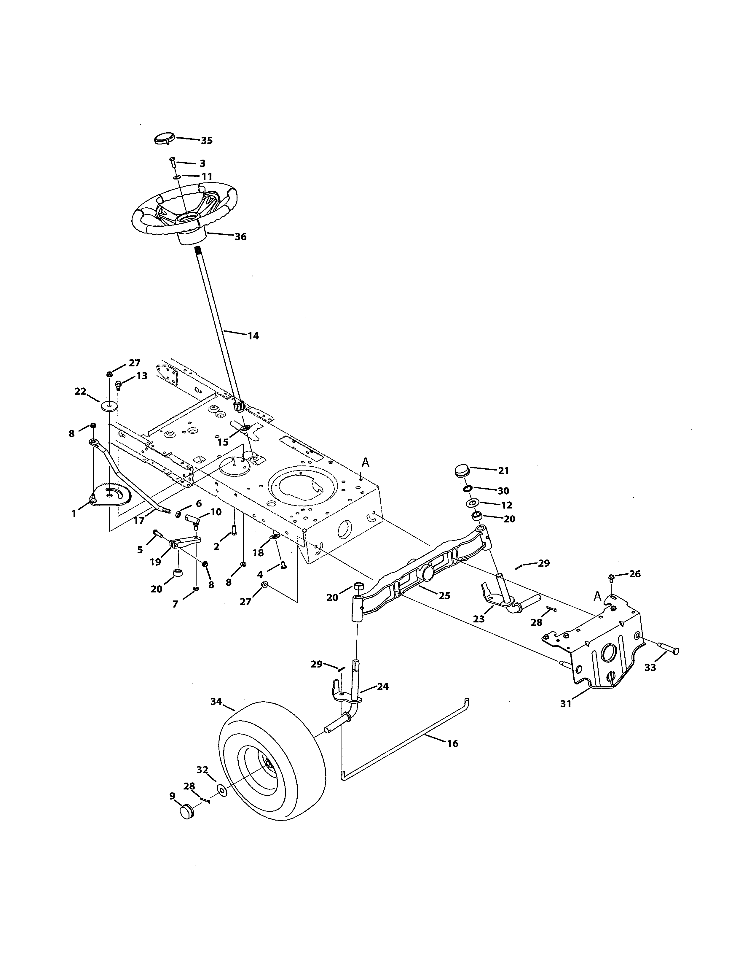 Troybilt 13WX79KT011 front end steering diagram