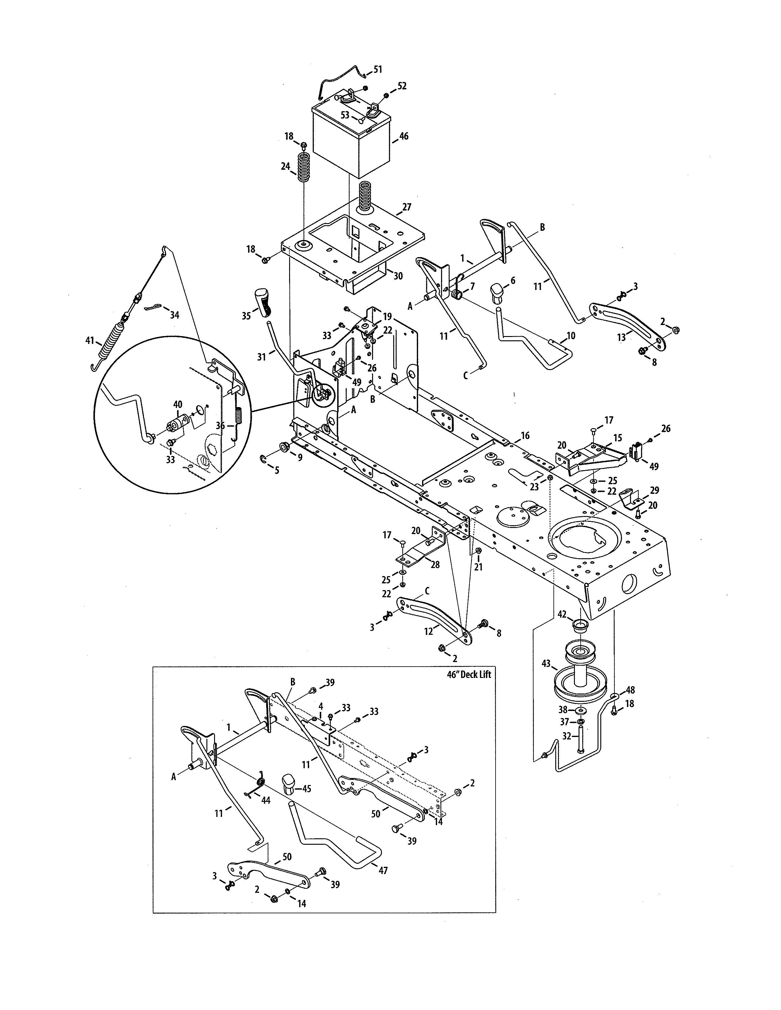 Troybilt 13WX79KT011 frame & pto lift diagram