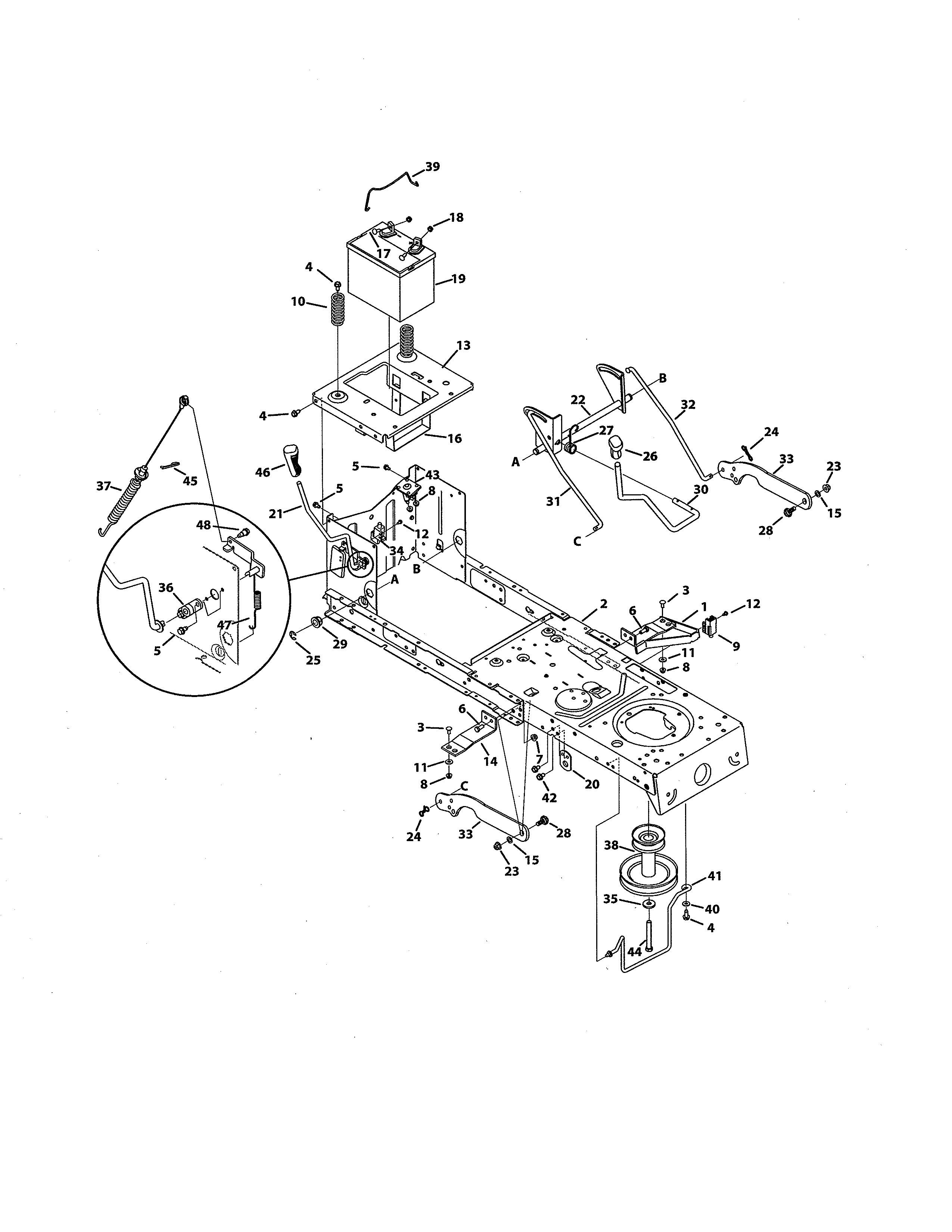 Troybilt 13WM77KS011 frame & pto lift diagram