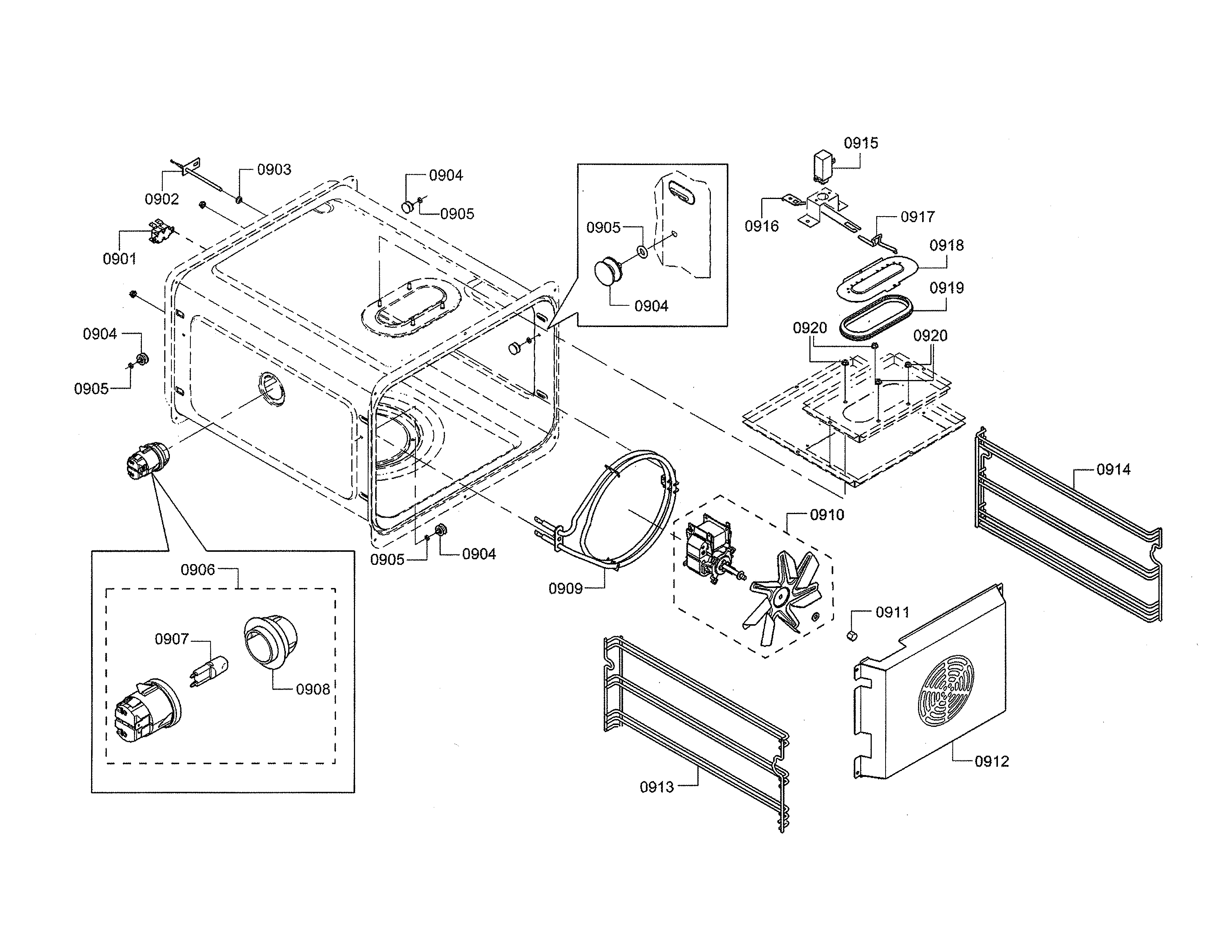 Thermador PRD48JDSGU/10 fan/lamp/rack support diagram