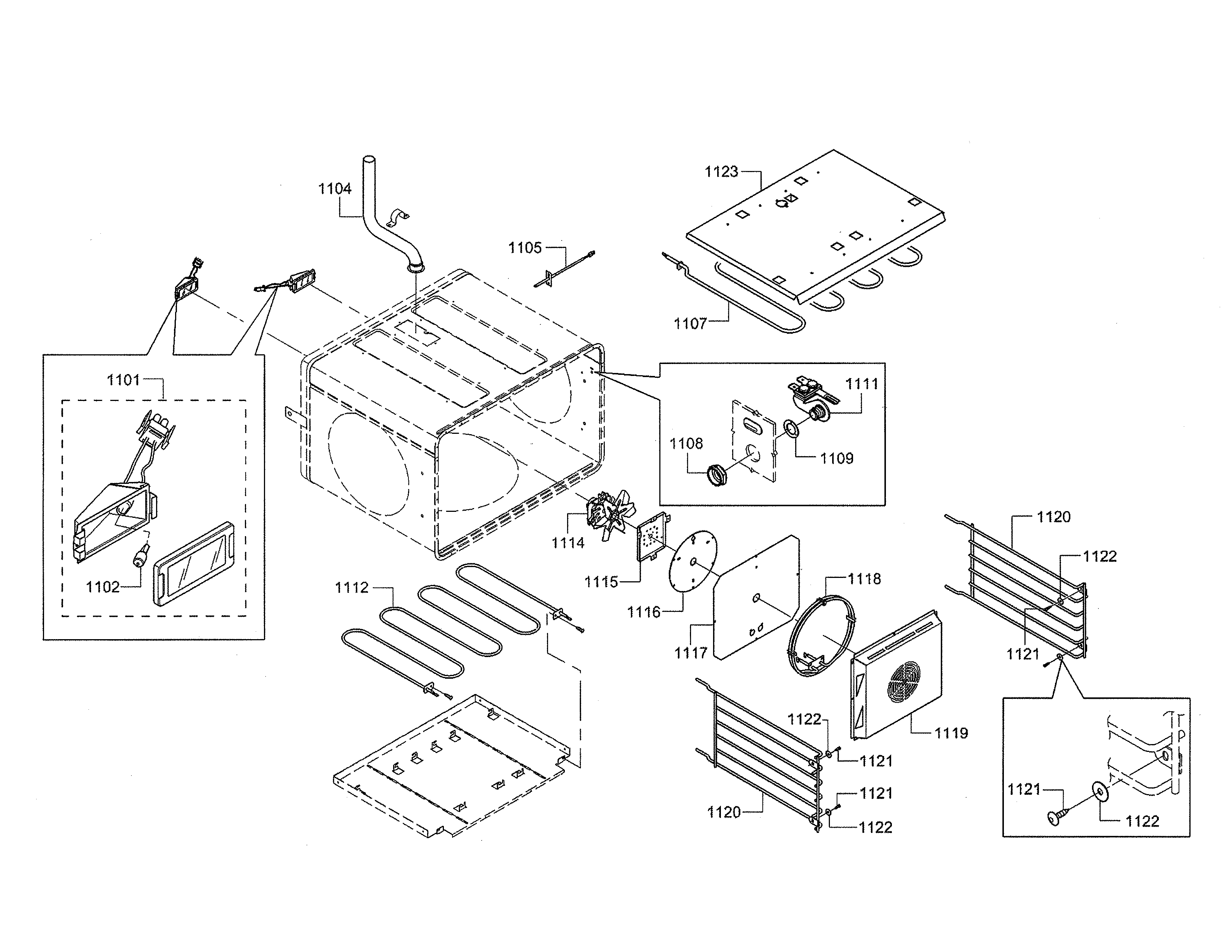 Thermador PRD48JDSGU/10 lamp/bake element/rack support diagram