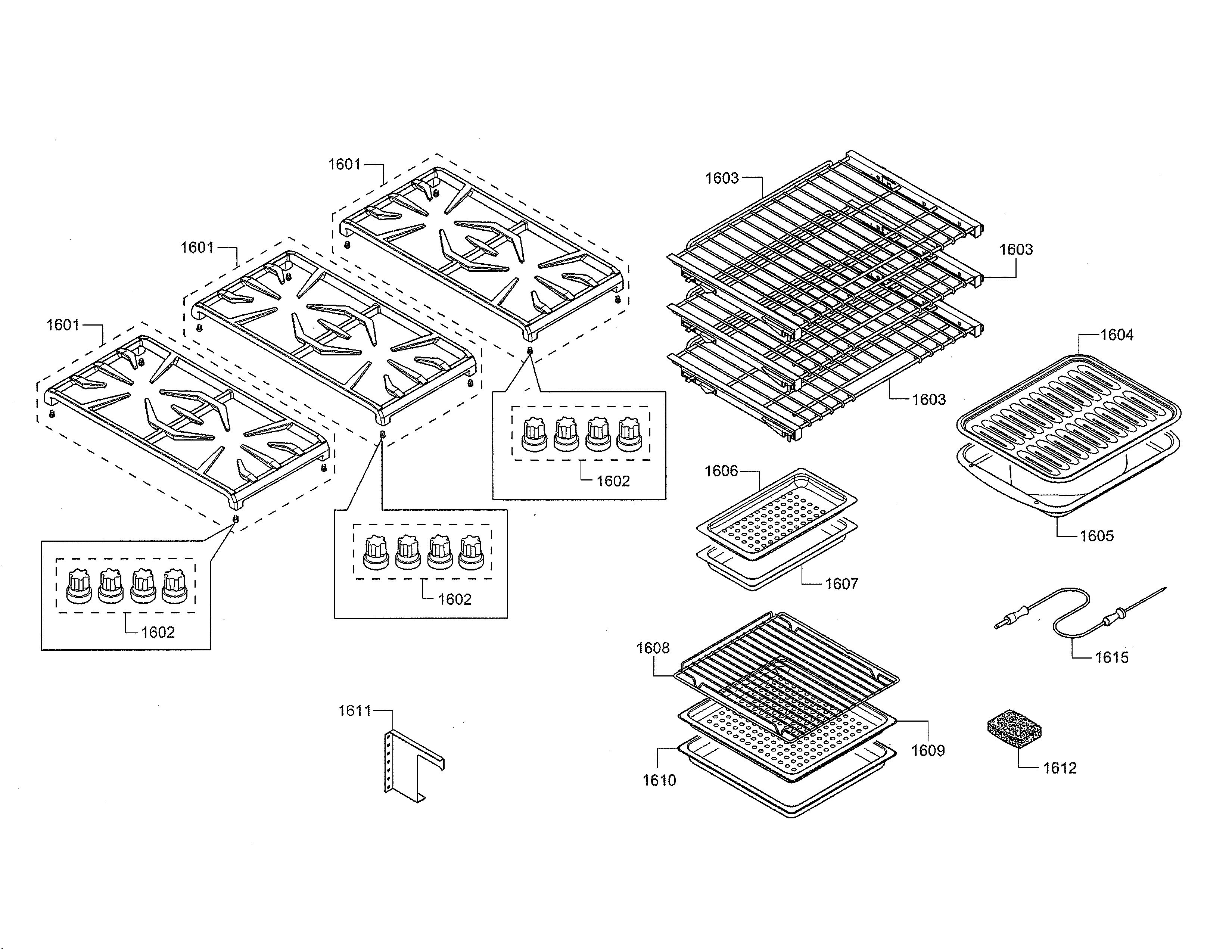Thermador PRD48JDSGU/10 grate/rack diagram