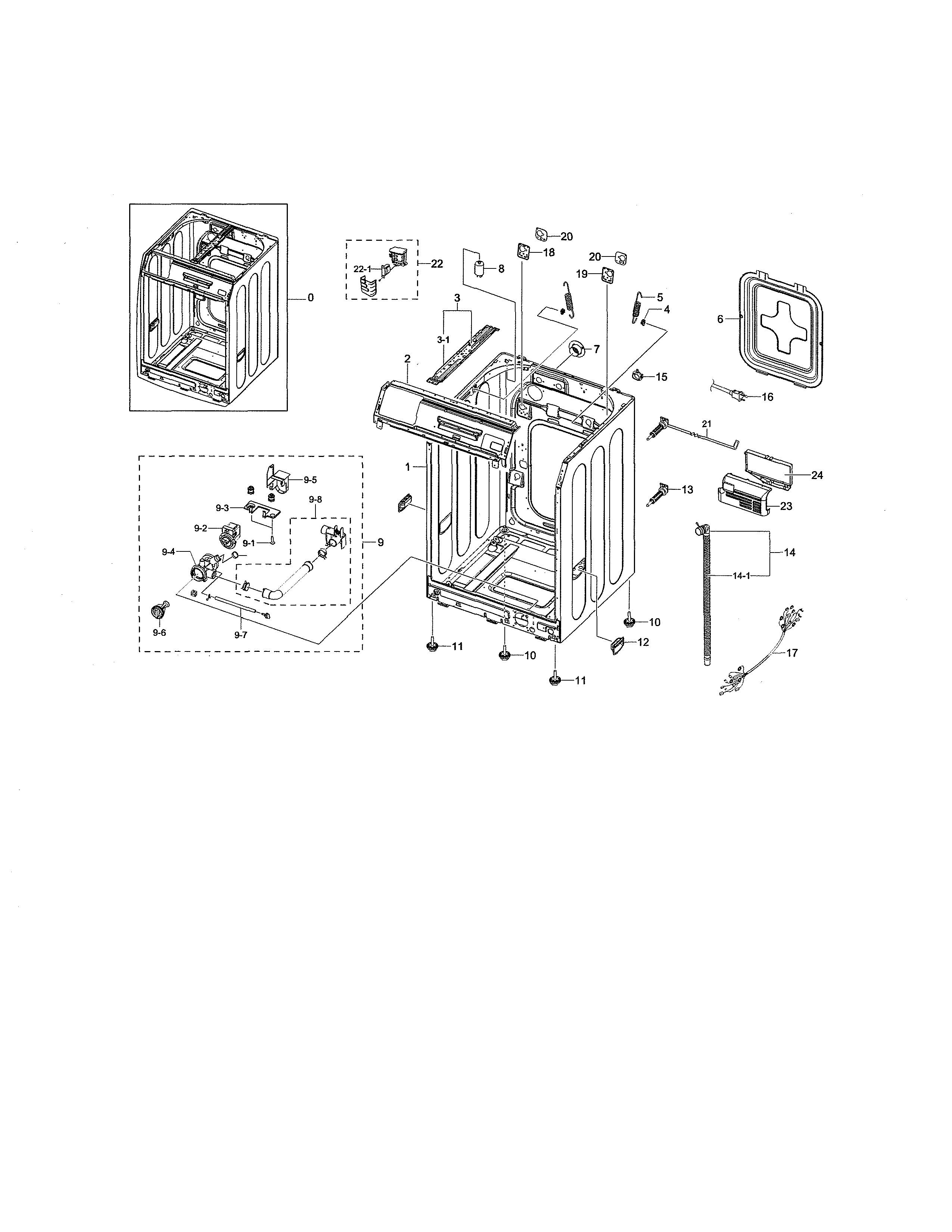 Samsung WF338AAW/XAA-01 frame & cover diagram