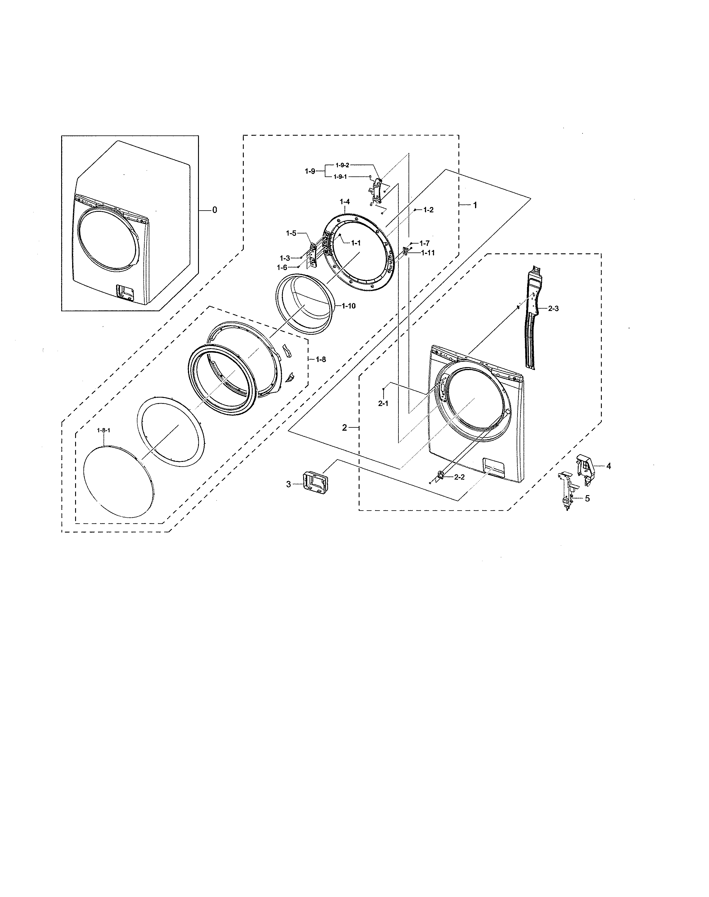Samsung WF338AAW/XAA-01 front frame & door diagram