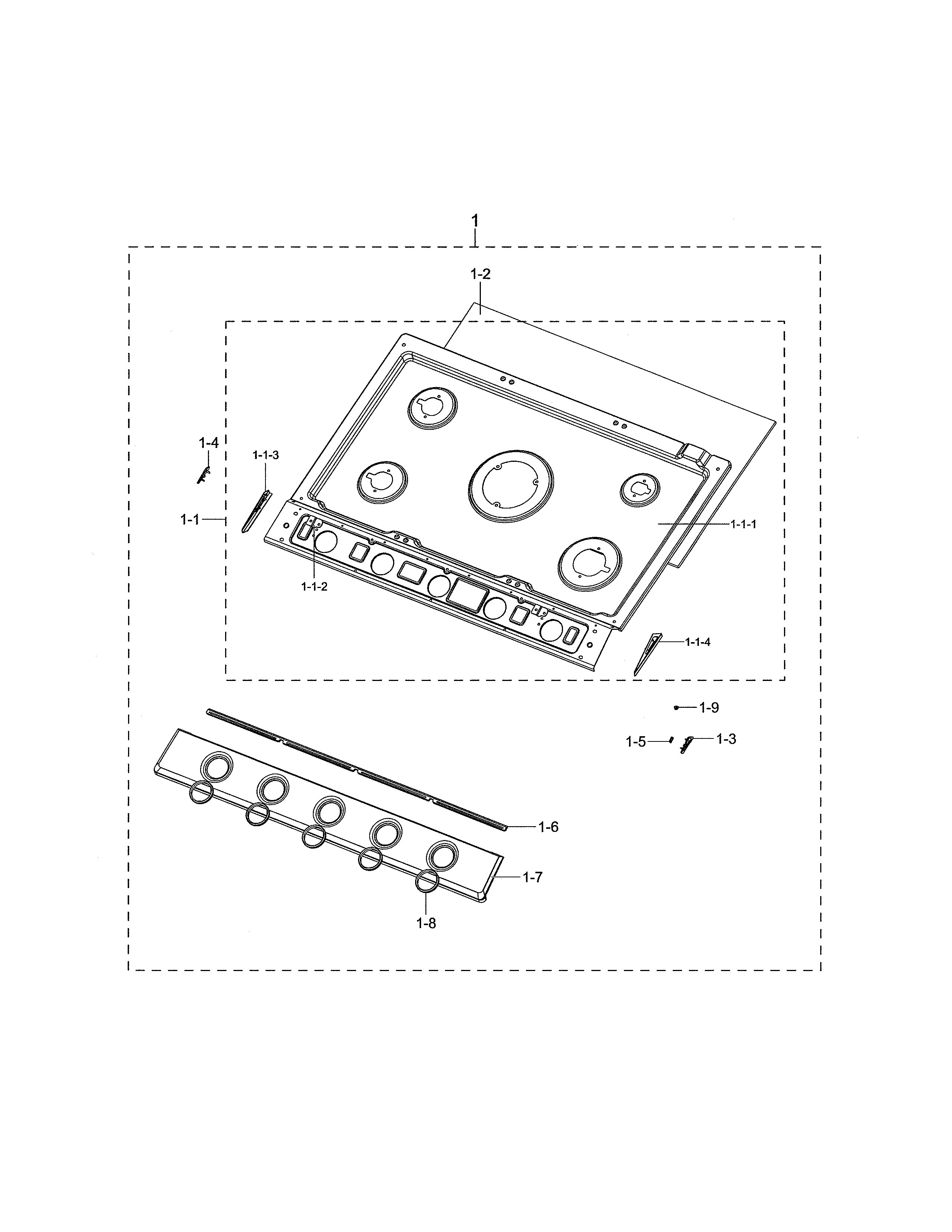 Samsung NA36N7755TS/AA-00 cooktop frame diagram