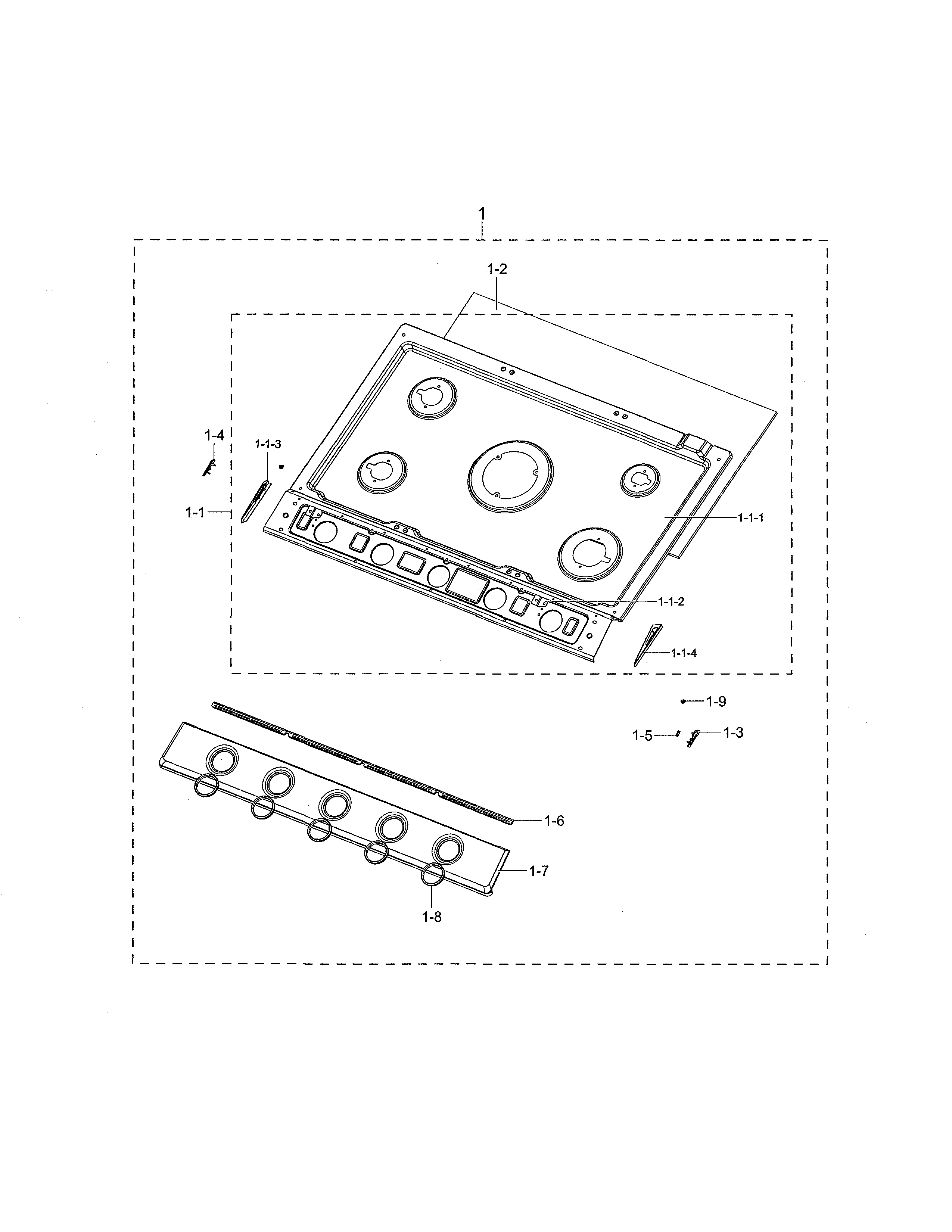 Samsung NA30N7755TS/AA-00 cooktop frame diagram