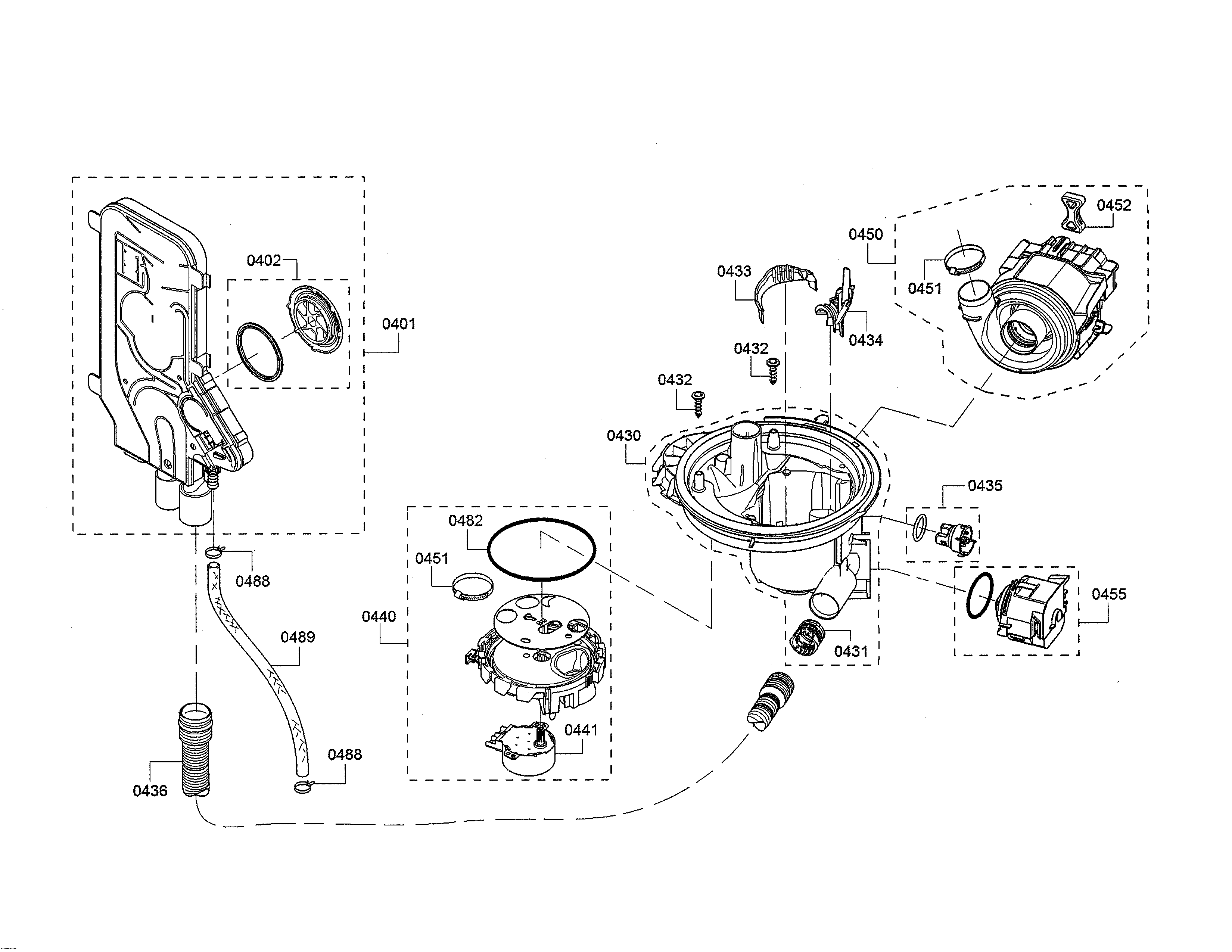 Bosch SHX863WB5N/10 water inlet/heat pump/sump diagram
