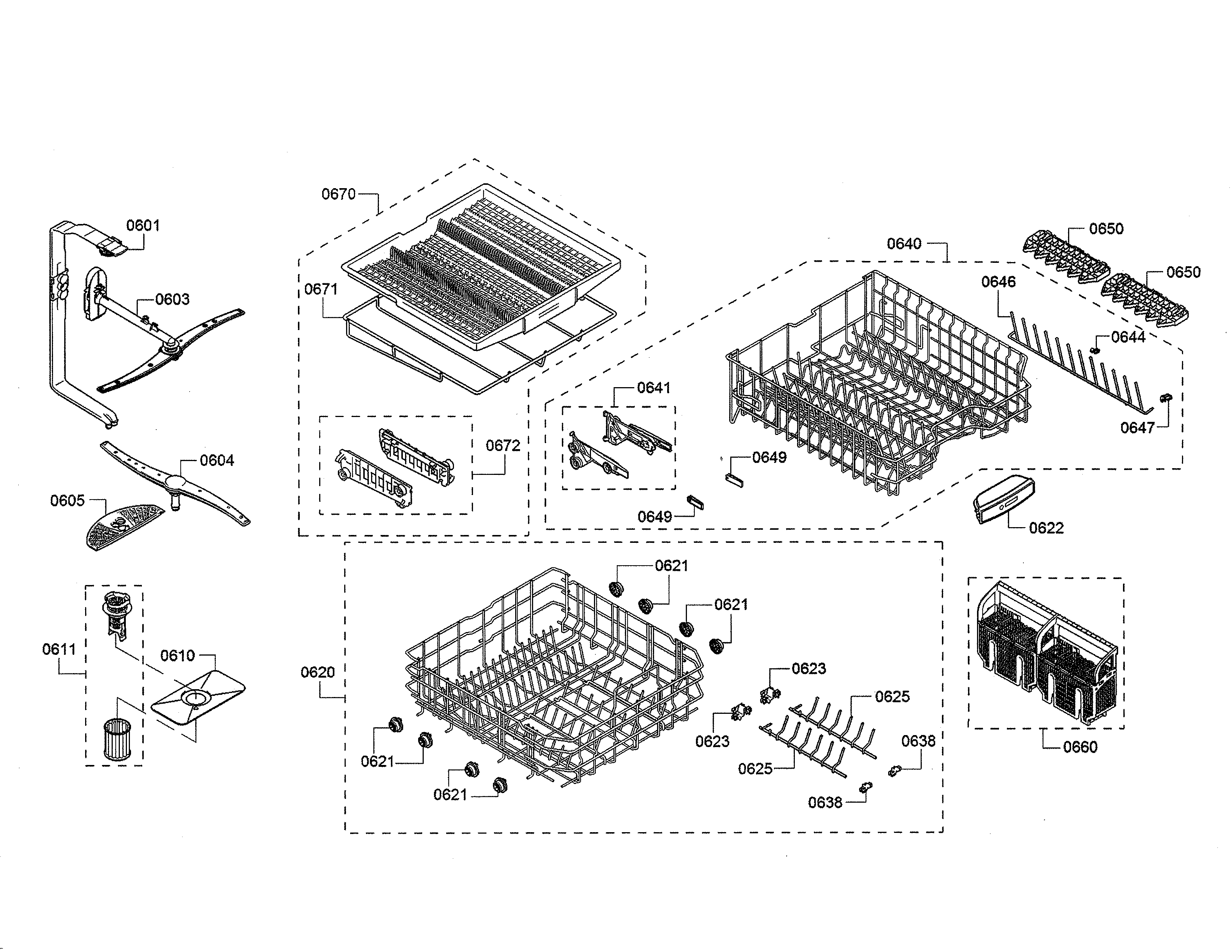 Bosch SHX863WB5N/10 spray arms/racks diagram