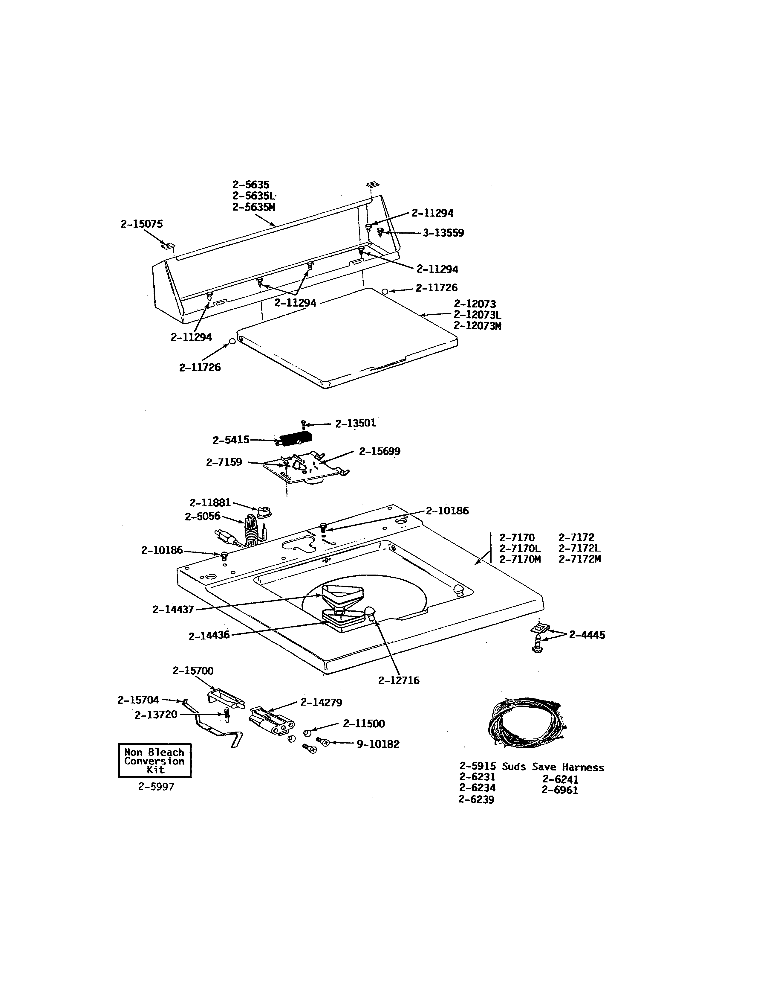 Maytag A612 top cover/console/lid switch (series 11) diagram