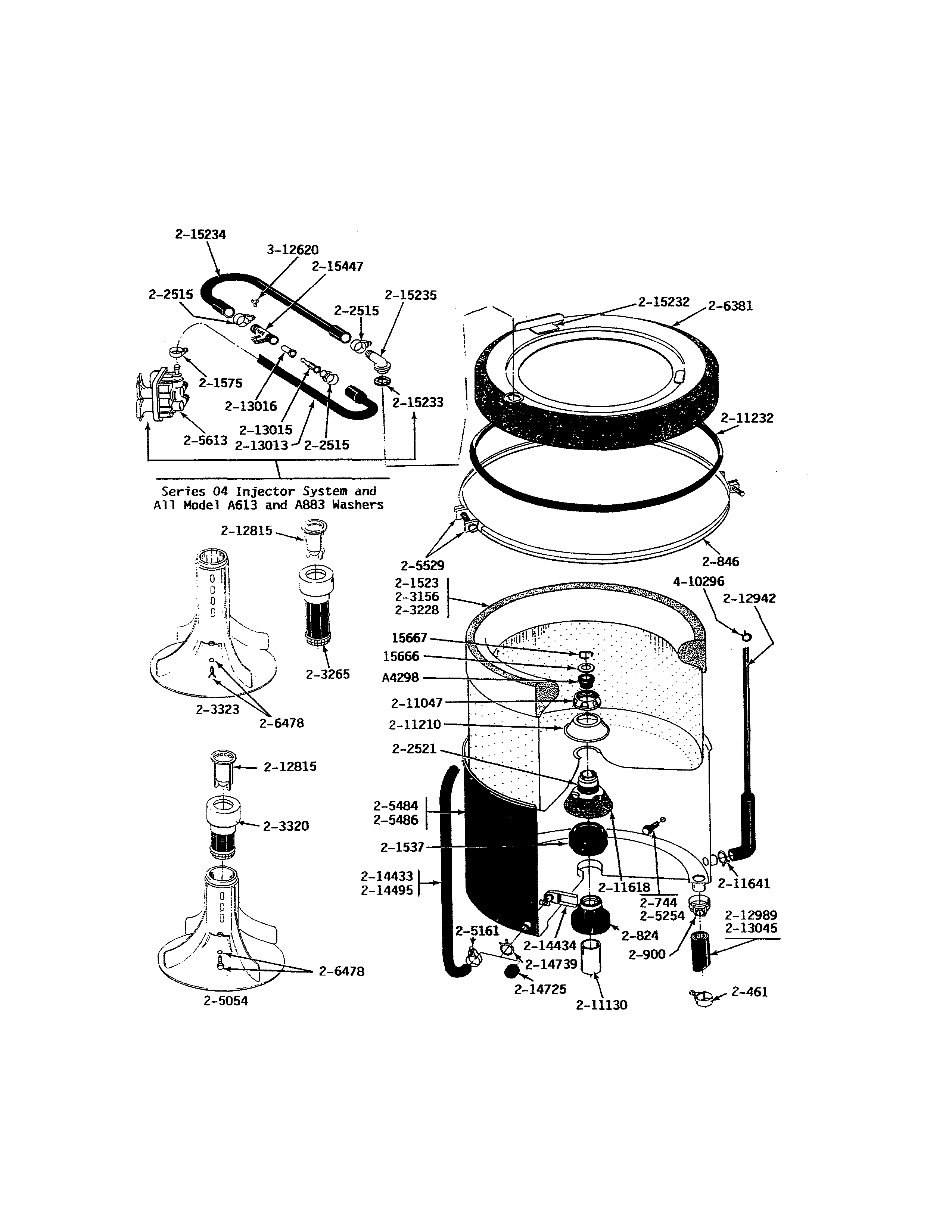 Maytag A612 tub/agitator/mtg. stem & seal (series 04) diagram