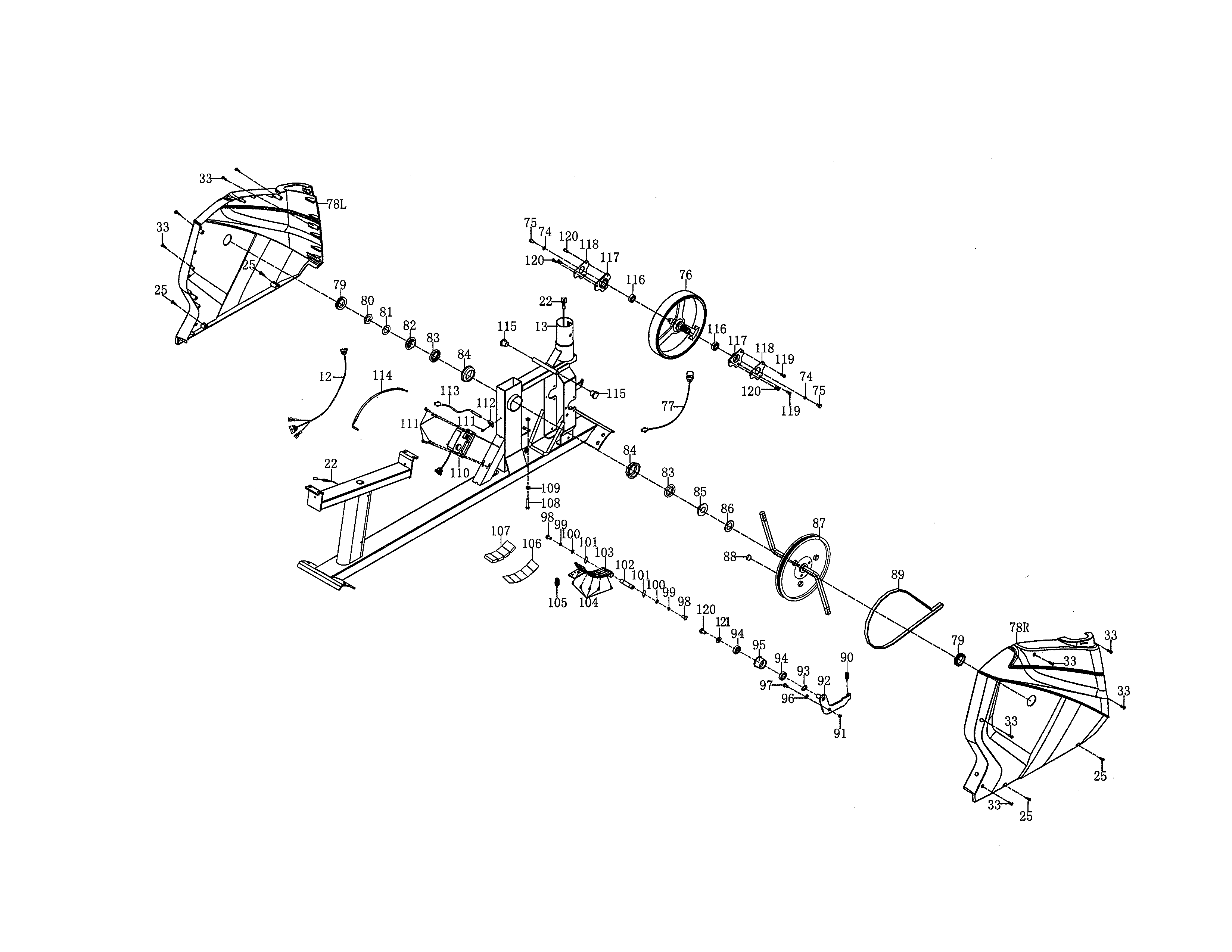 Bladez R300II flywheel/chain cover/resistance motor diagram