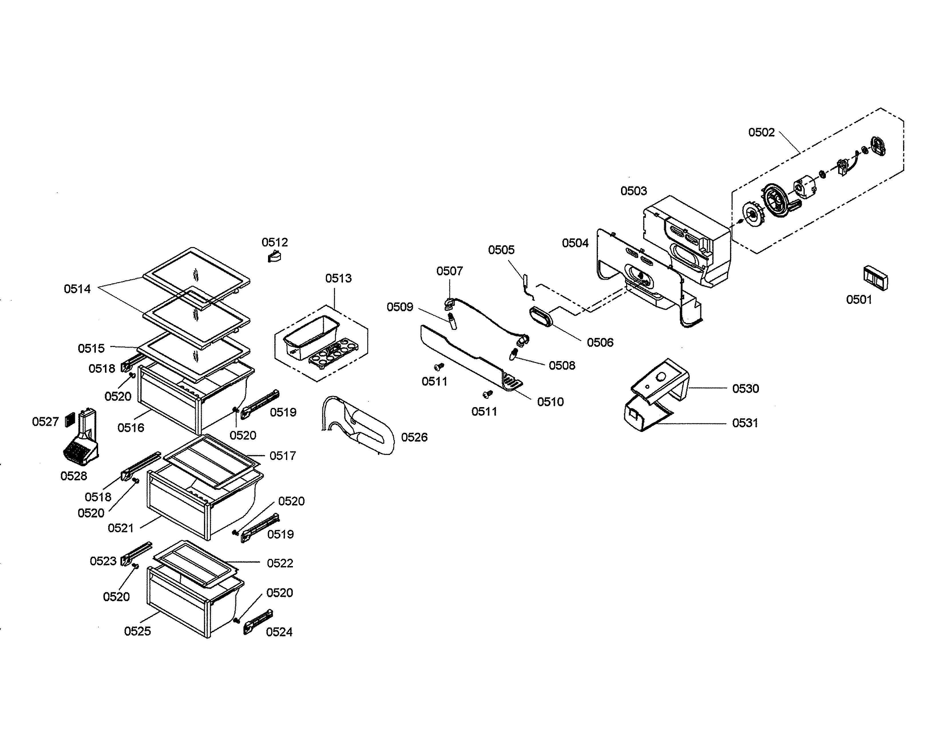 Bosch B20CS50SNS/02 fan/drawers/shelves diagram