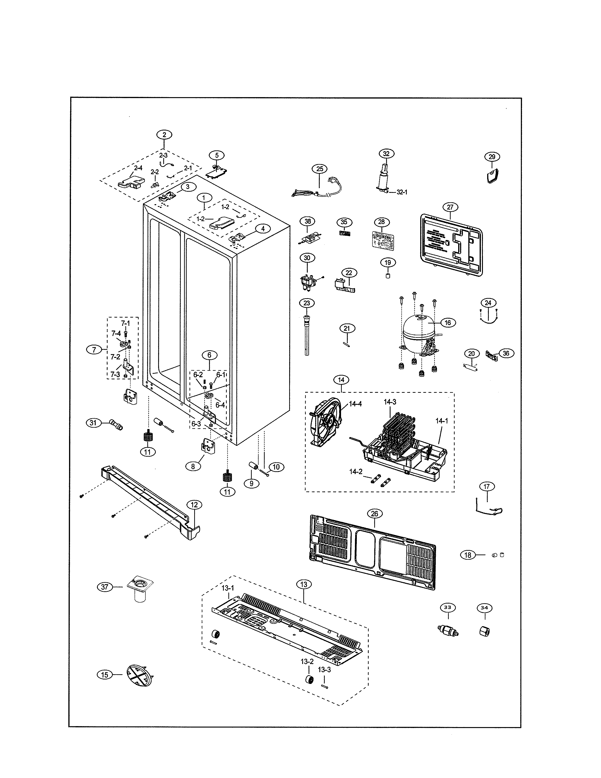 Samsung RS25J500DSR/AA-01 cabinet diagram