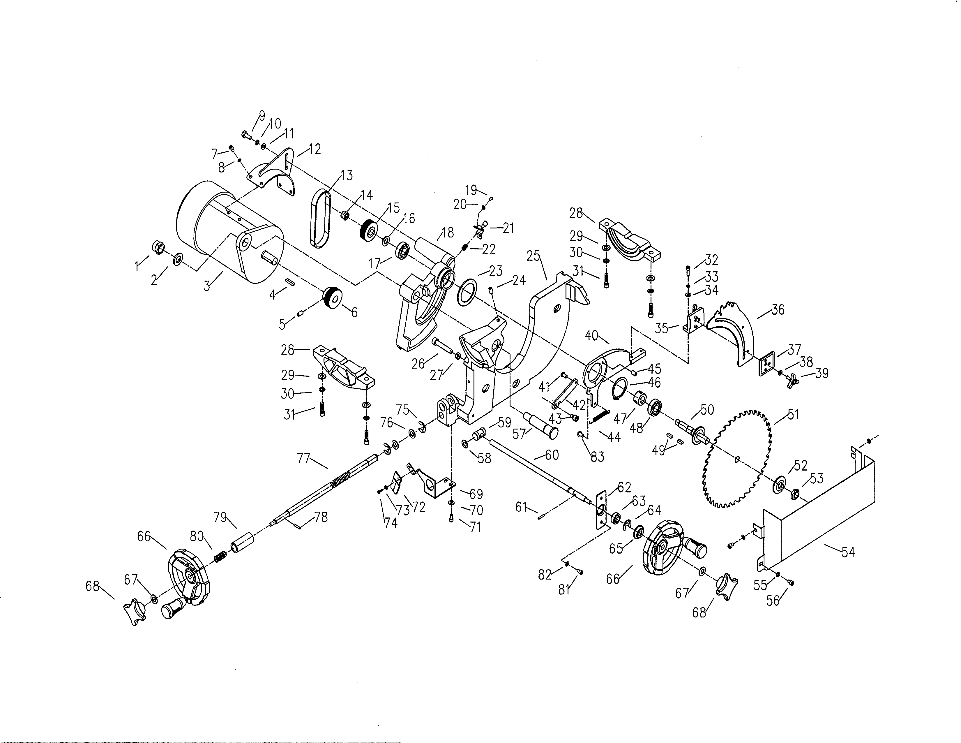 Craftsman 12458833 motor/main trunnion/blade diagram