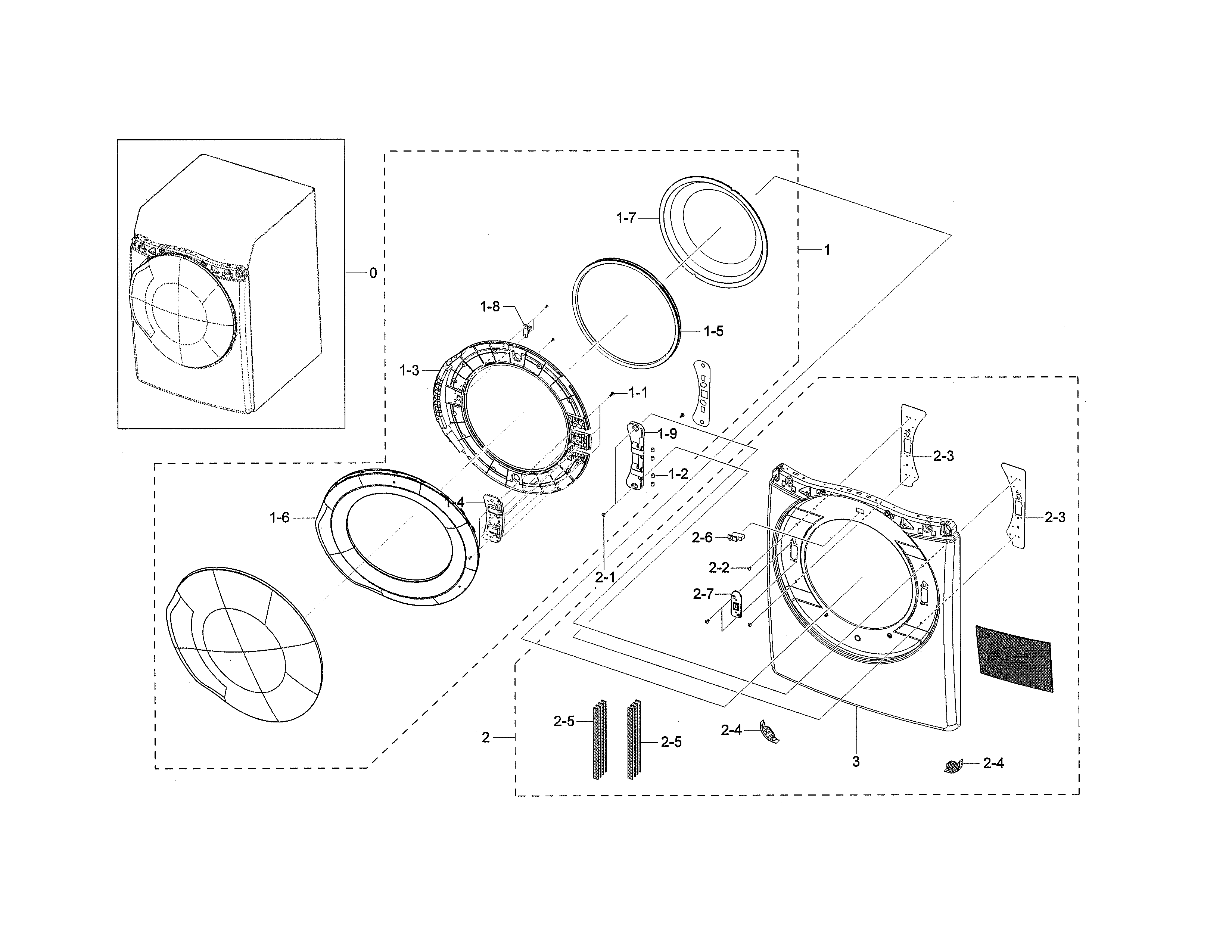 Samsung DV45K6500GV/A3-01 front frame & door diagram
