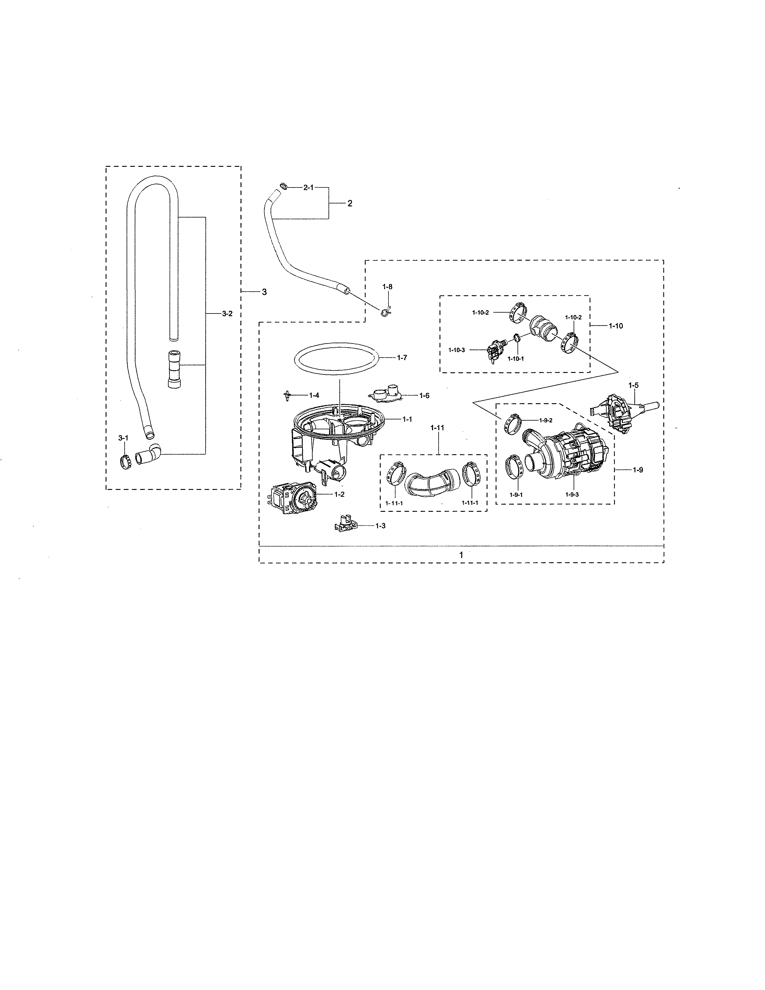Samsung DW80N3030UW/AA-00 sump assembly diagram
