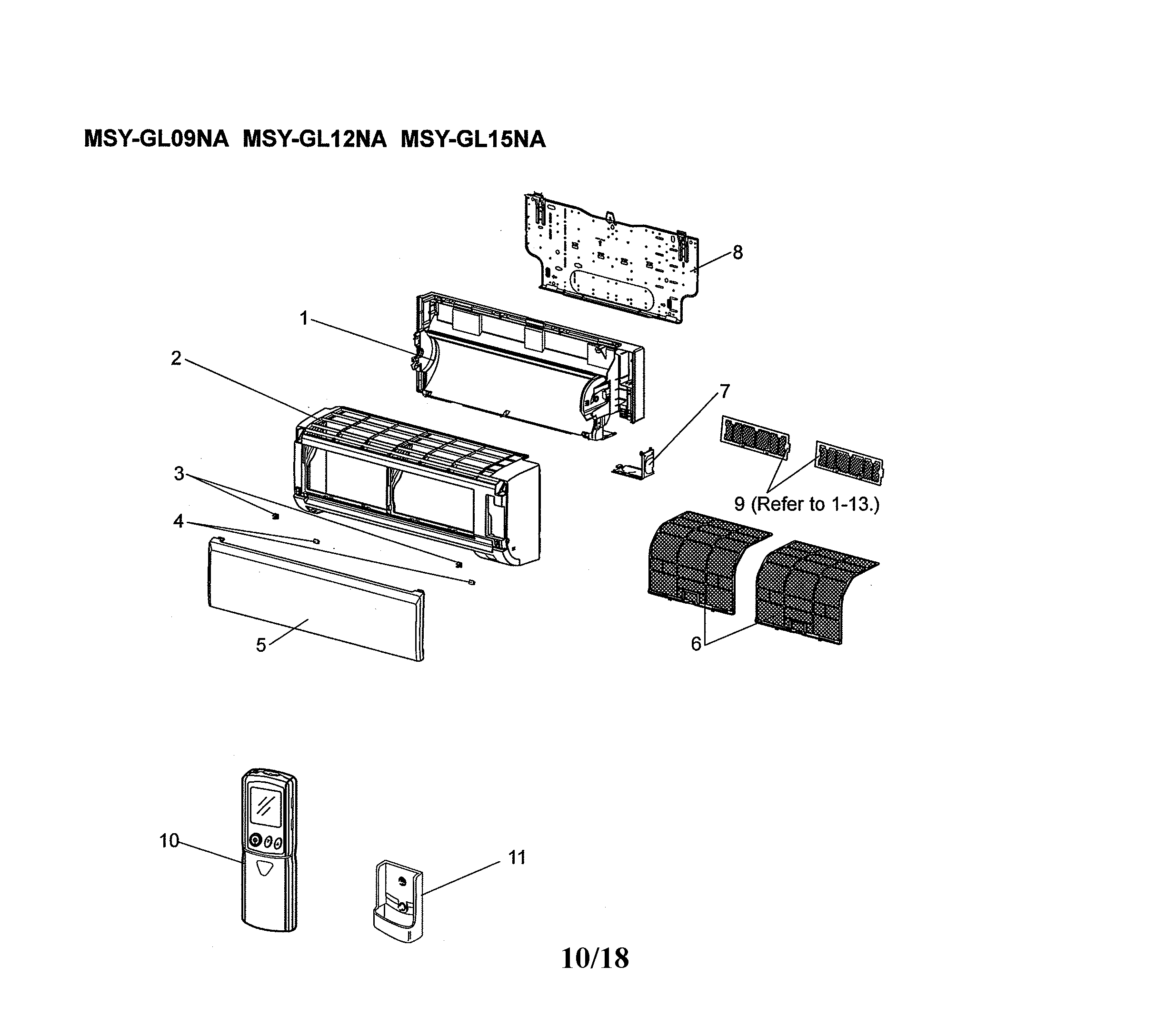 Mitsubishi MSY-GL15NA-U1 indoor unit/accessory/remote diagram
